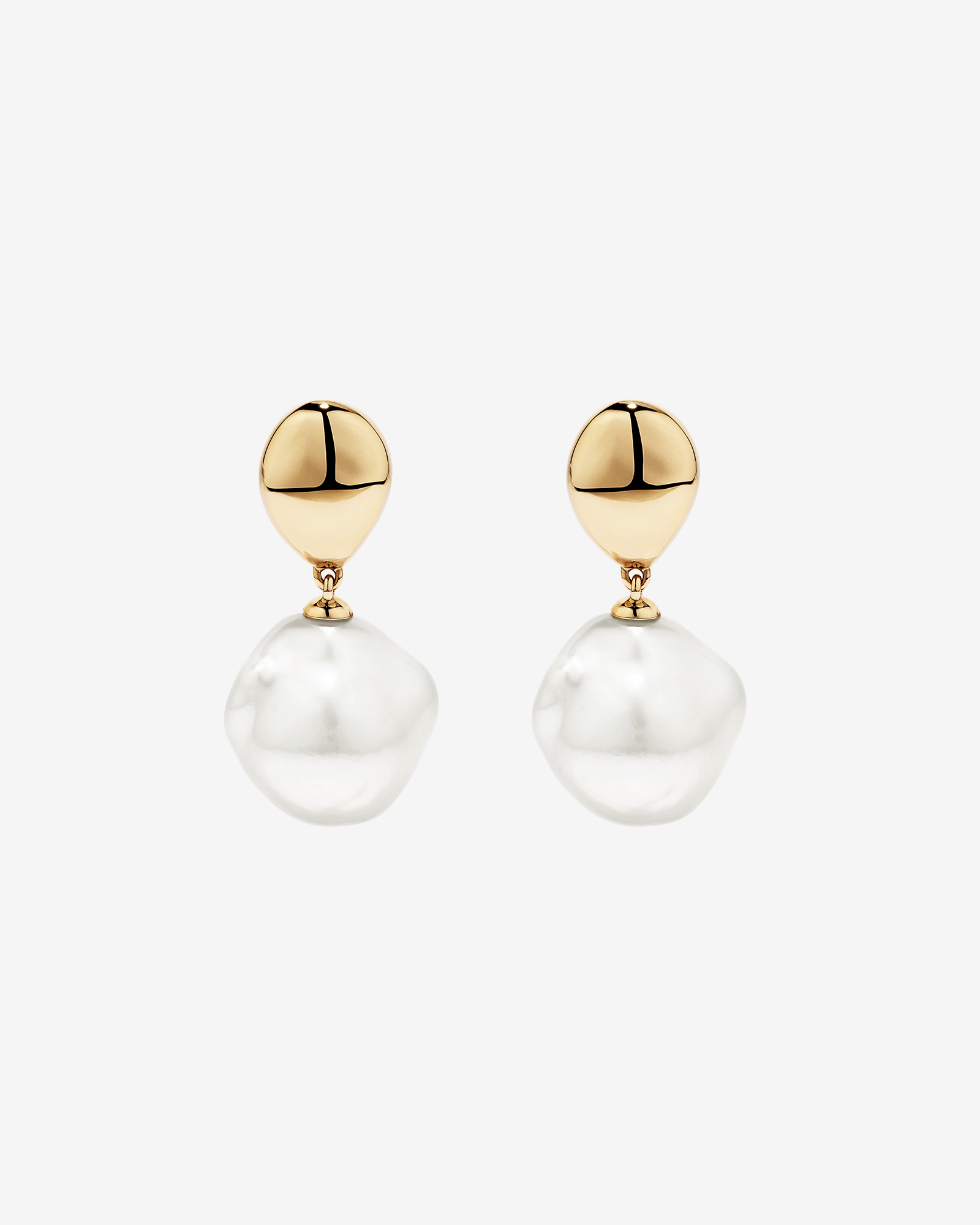 Baroque Cultured Freshwater Pearl Drop Dome Earrings in 10kt Yellow Gold