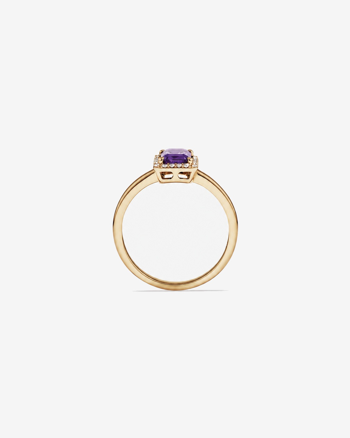 Bague halo Améthyste taille émeraude avec diamants en or jaune 10 ct