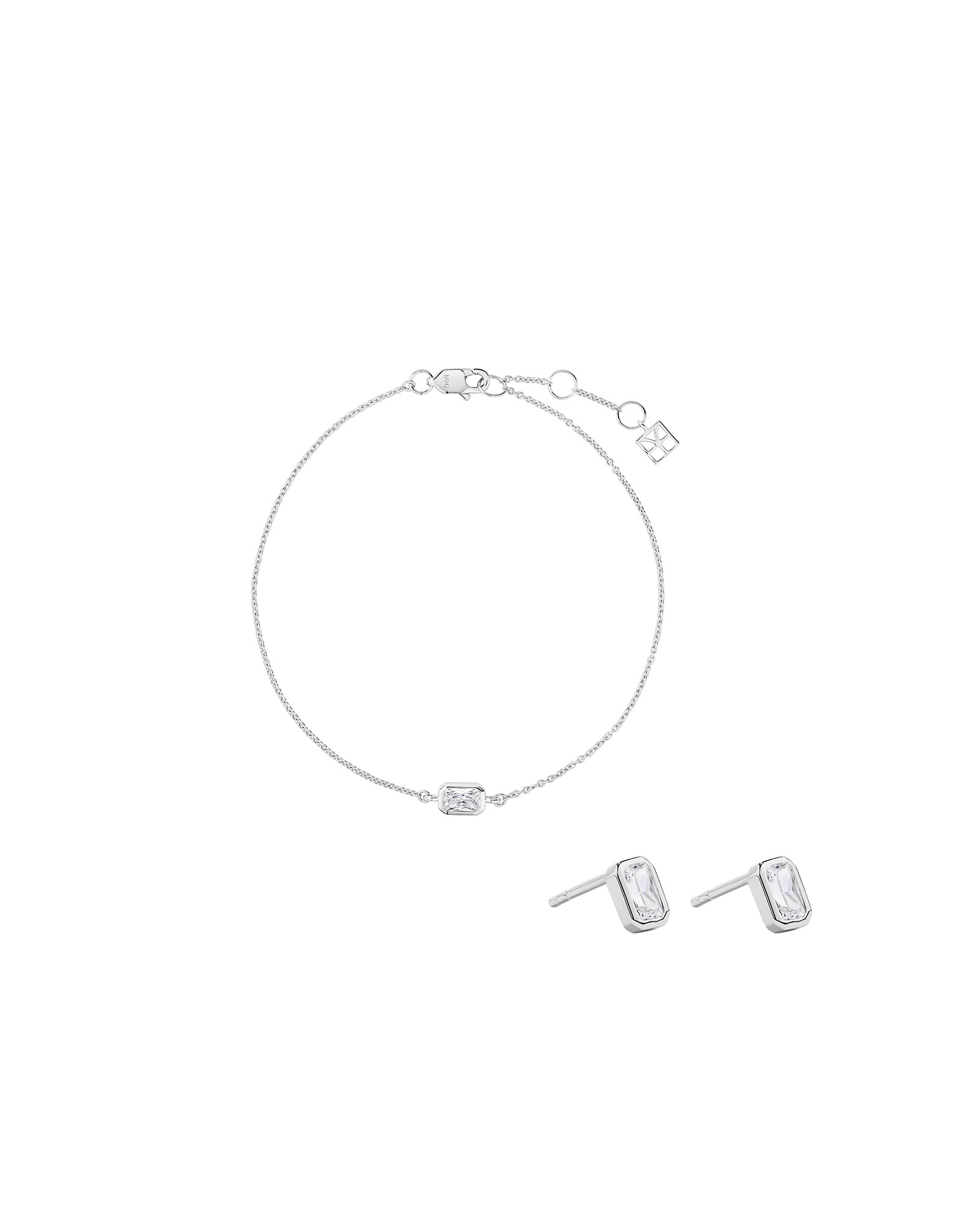 19cm Radiant-Cut Cubic Zirconia Bracelet and Stud Earring Gift Set in Sterling Silver