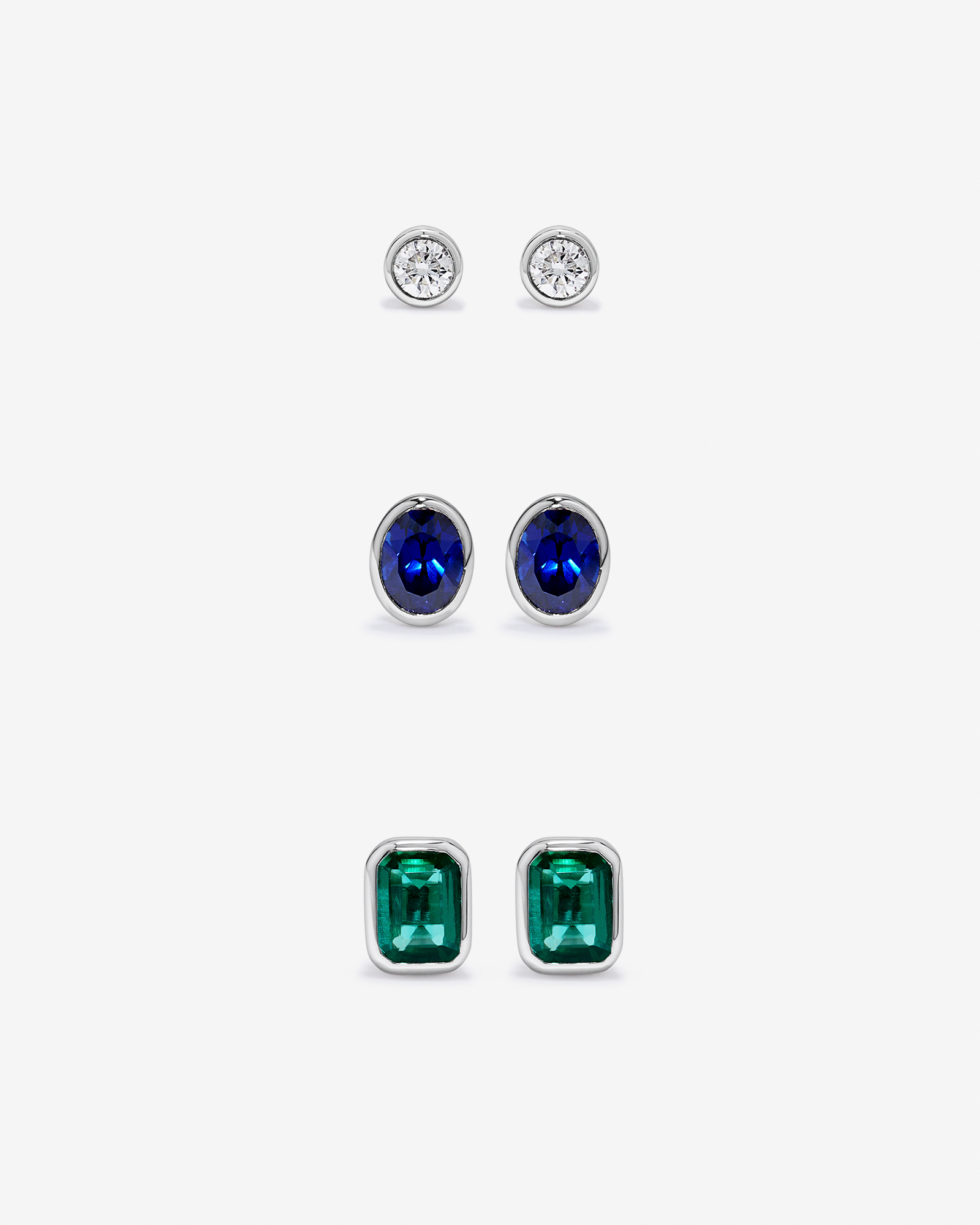 Laboratory-Grown Diamond, Created Emerald & Created Sapphire Stud Gift Set in Silver