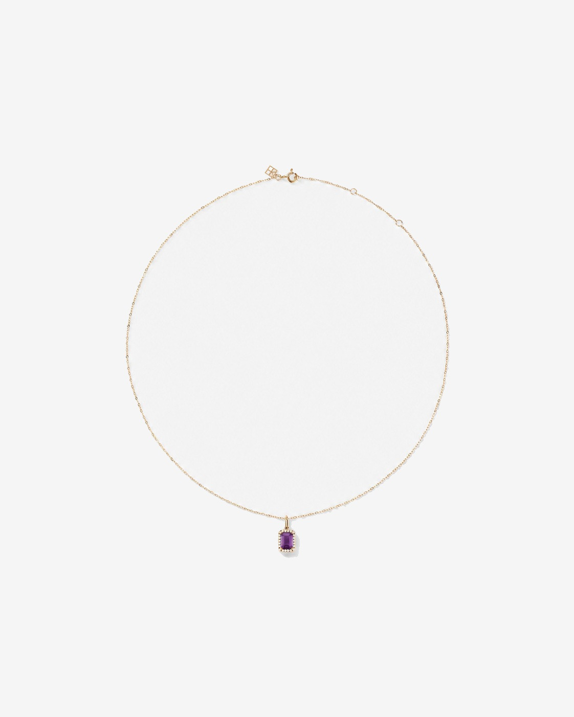 Emerald Cut Amethyst and Diamond Halo Pendant with Chain in 10kt Yellow Gold