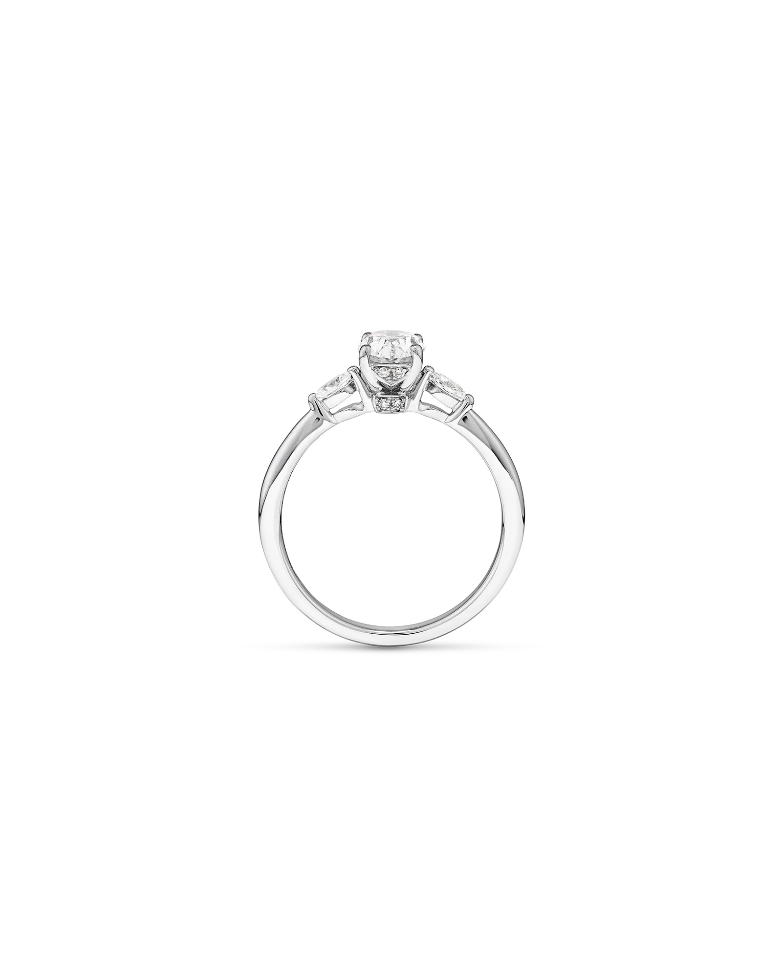 0,77 carat Poids Total Bague de Fiançailles à Trois Pierres en Ovale et Navette en Or Blanc 18kt