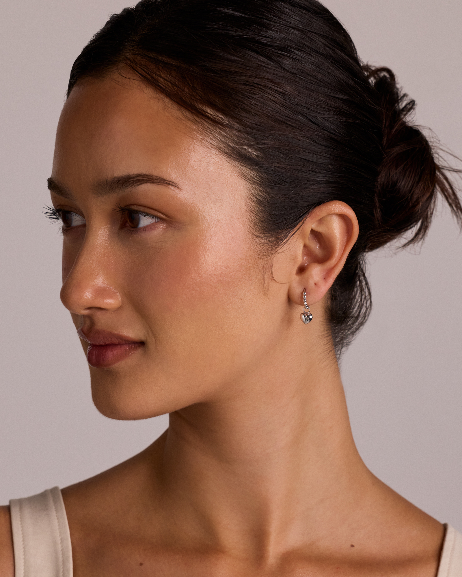 Puff Heart Single Earring Charm in Sterling Silver