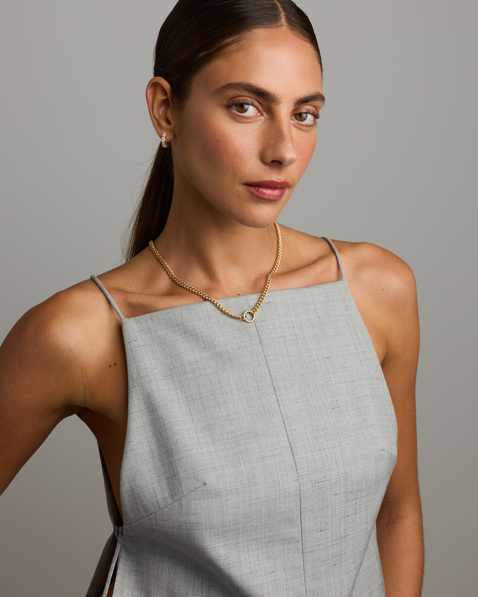 Round Curb Pendant Bar Chain in 18kt Gold Vermeil