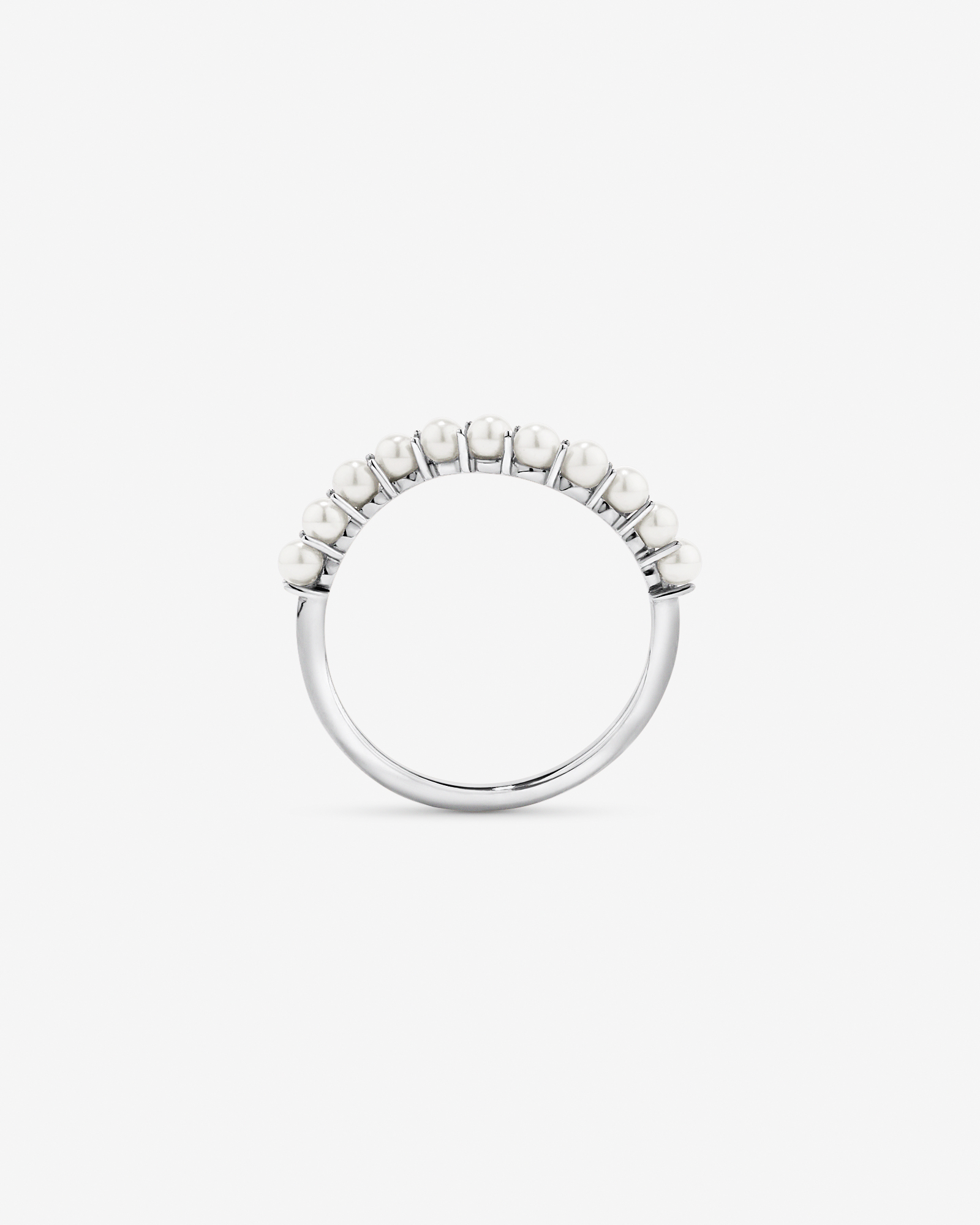 Cultured Freshwater Pearl Wave Band Ring 10kt White Gold