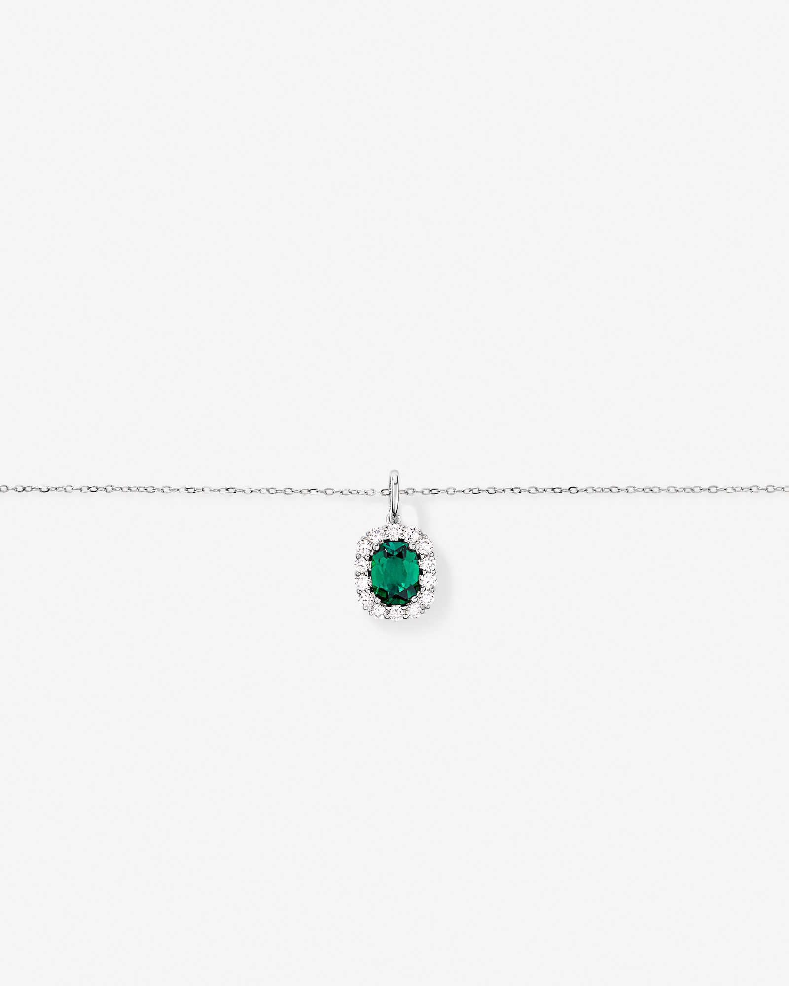 Created Emerald & .50 Carat TW Laboratory-Grown Diamond Halo Ring in 10kt White Gold