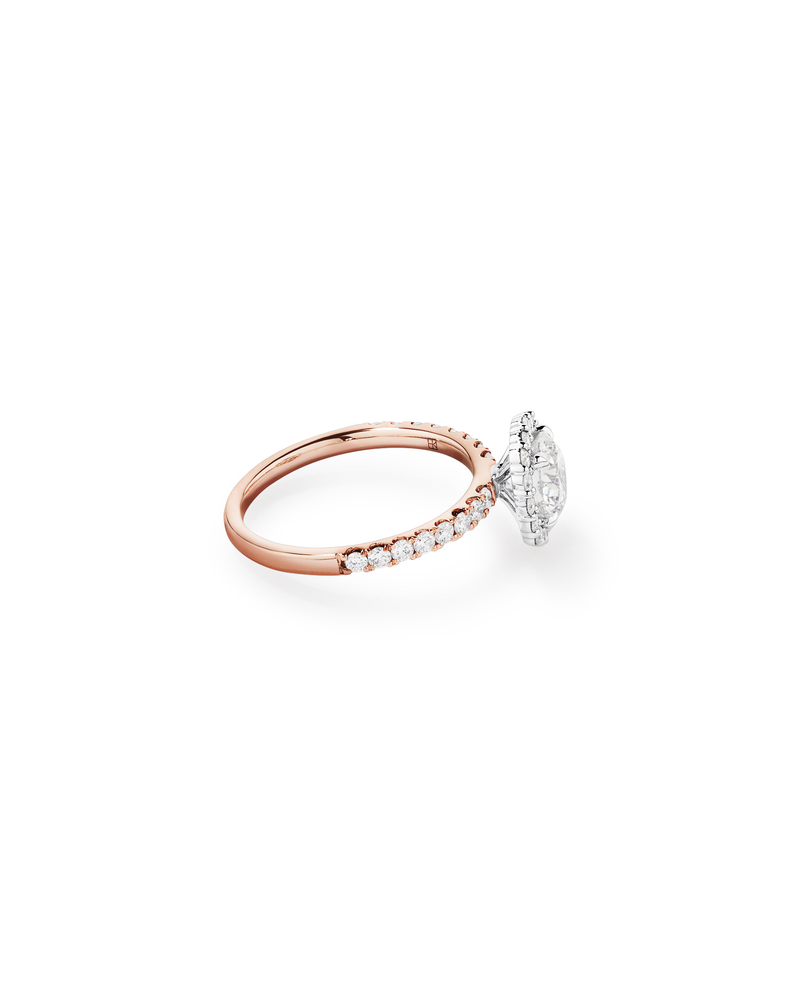 Bague ronde TW Round Brilliant Diamond Halo Engagemet de 1,79 carat en or rose et blanc 14 carats