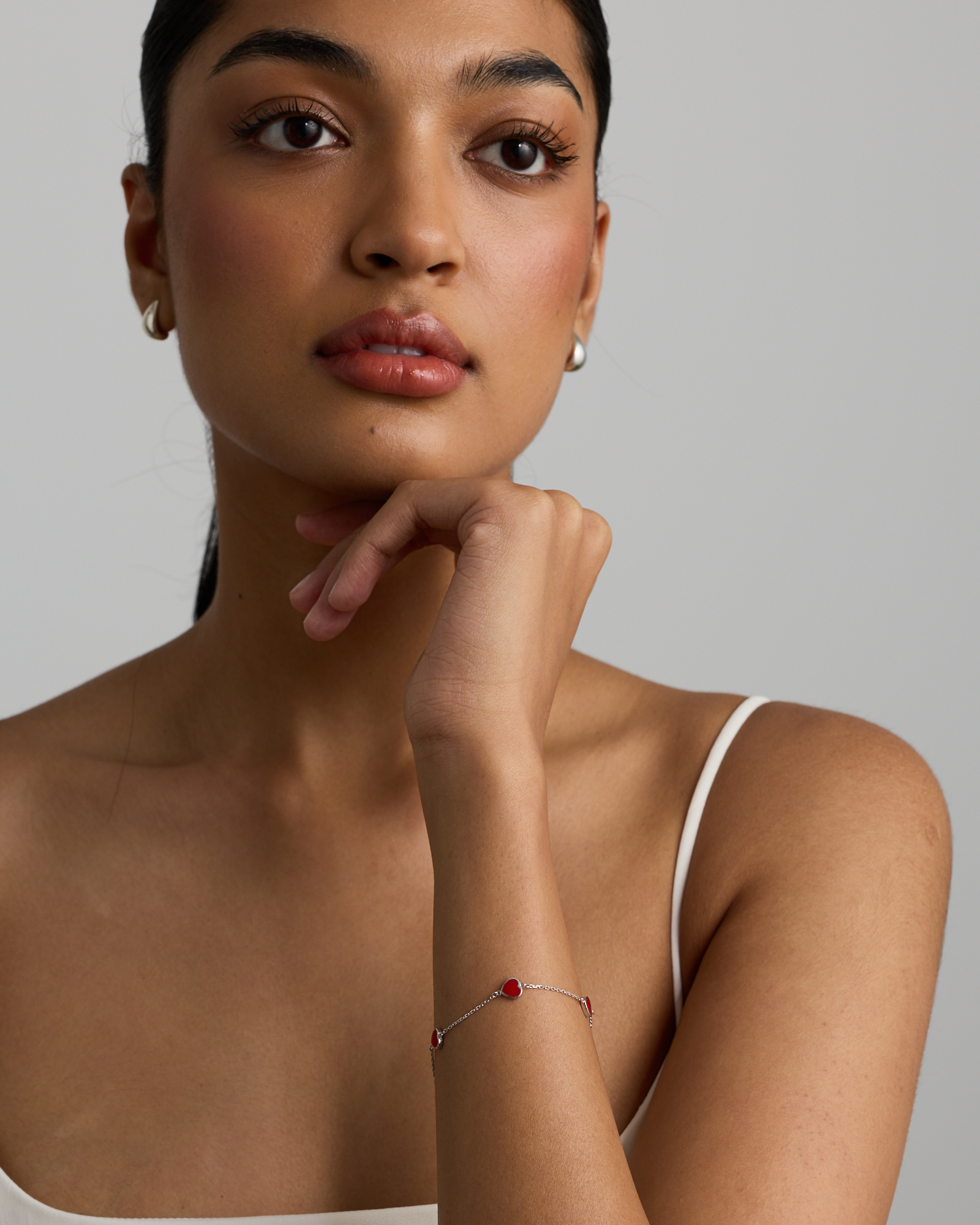 Bracelet cœur en émail rouge 19 cm en argent sterling