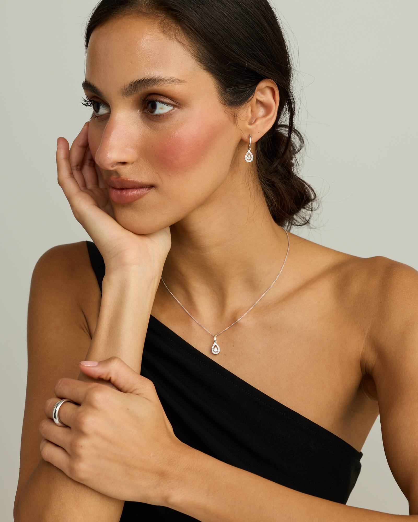 Lume Lab Pear Halo Pendant and Drop Earrings Box Set with 0.73 Carat TW of Laboratory-Grown Diamonds in Sterling Silver