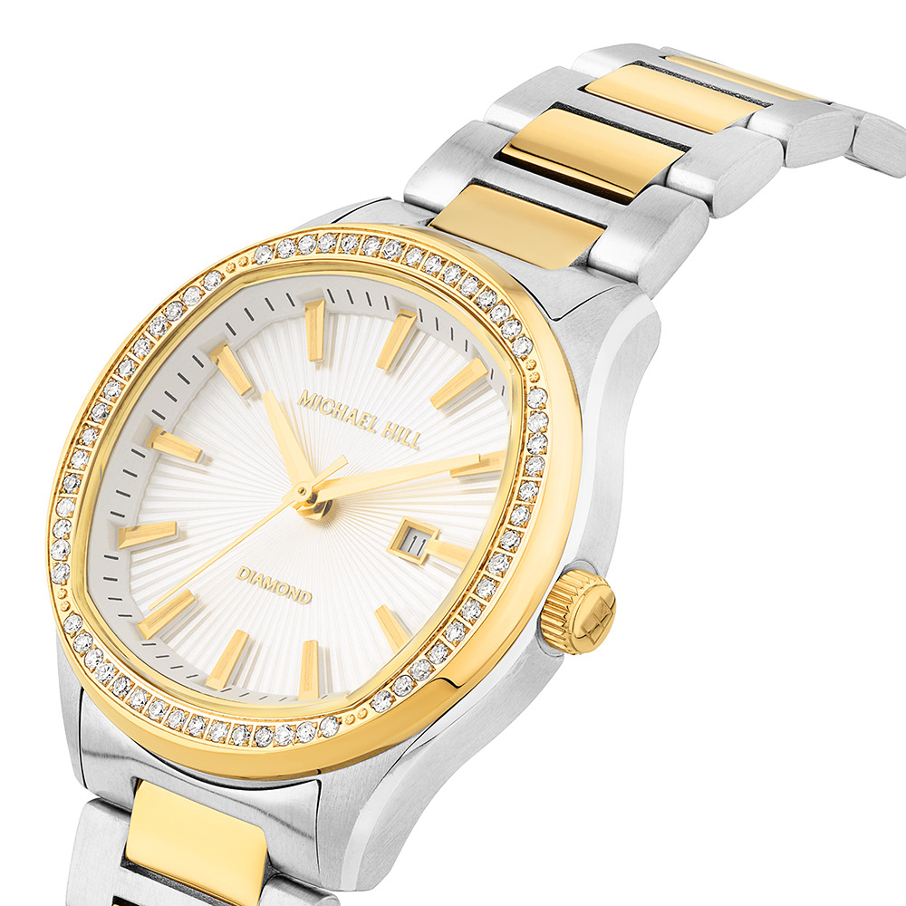Montre Quartz Pour Femmes Deux Tons De 0,40 Carat Tw Diamant En Acier Inoxydable Ton Or Jaune