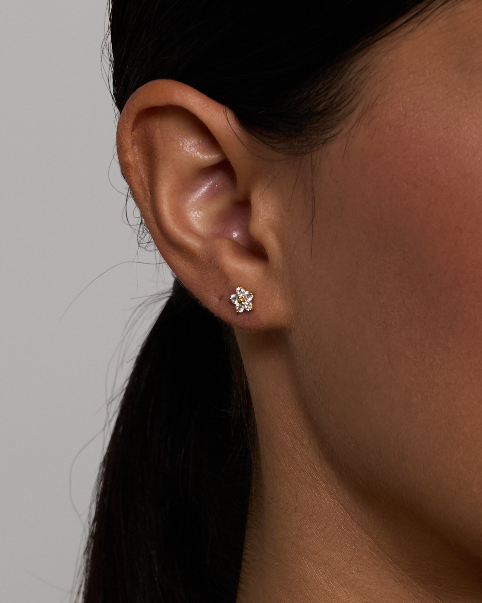 Flower Stud Earrings in 18kt Vermeil with Cubic Zirconia