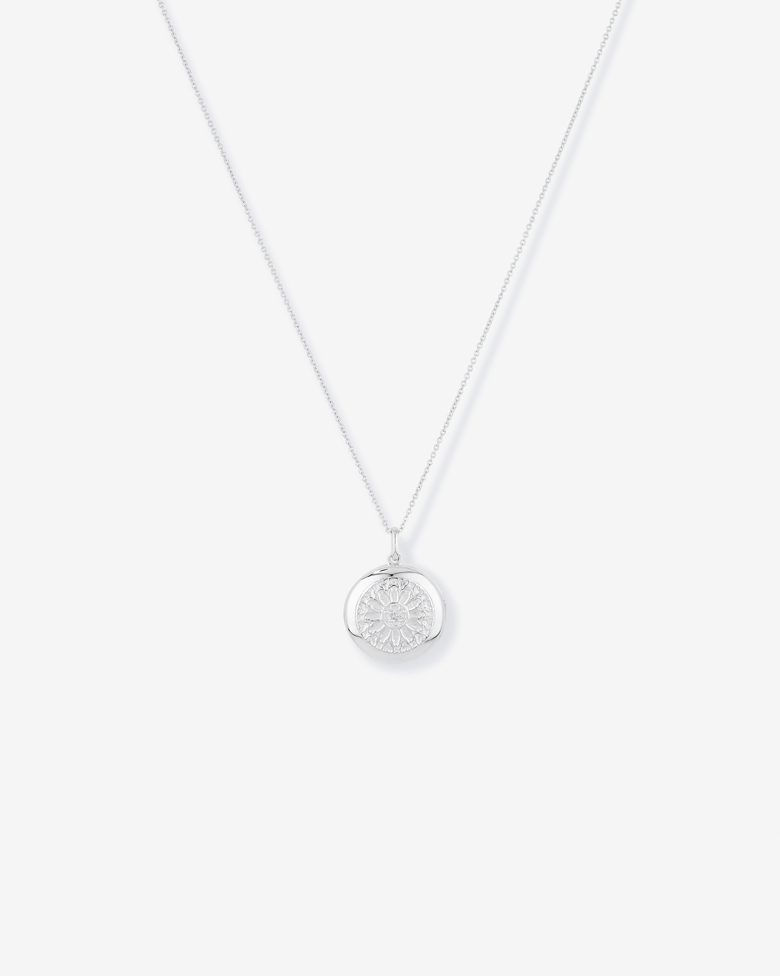 Diamond Accent Engraved Round Locket With Chain in Sterling Silver