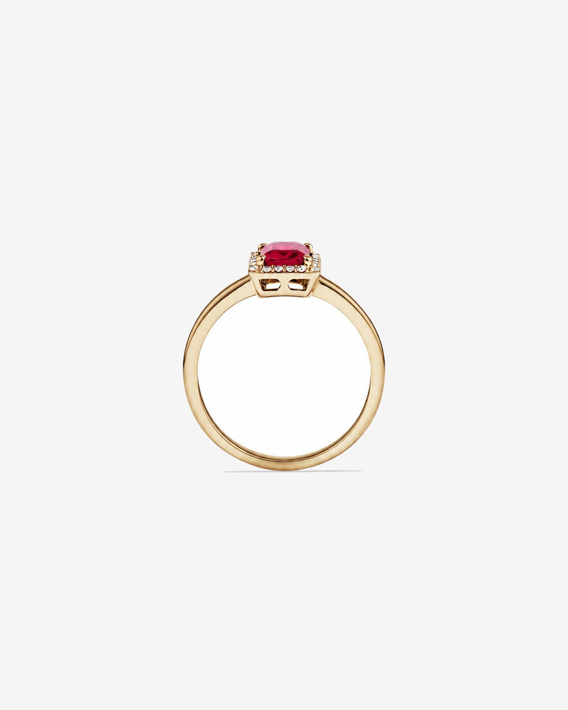 Emerald Cut Created Ruby and Diamond Halo Ring 10kt Yellow Gold