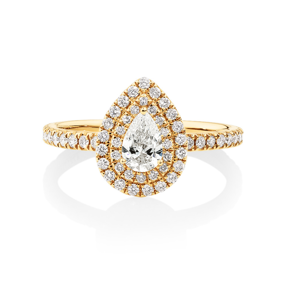Bague à halo double en or jaune 18 K à diamants totalisant 0,71 ct
