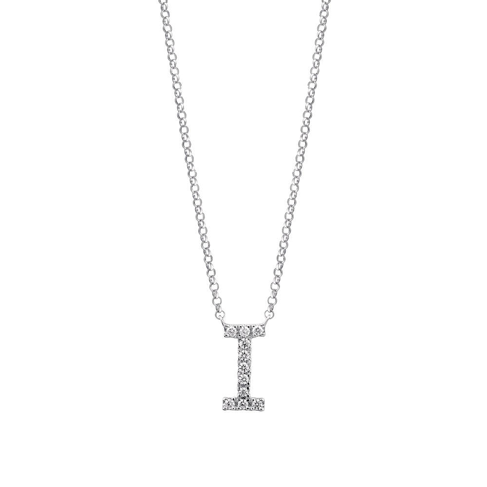 Collier à initiale I en or blanc 10 K avec diamants totalisant 0,10 ct