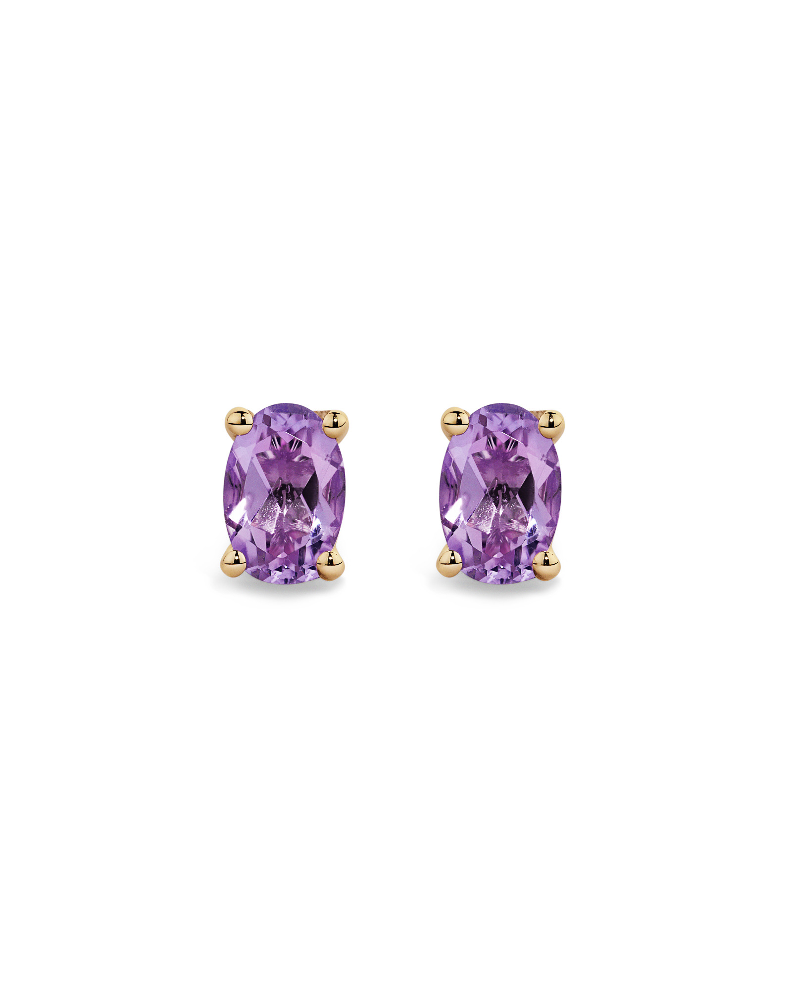 Oval Rose Amethyst Stud Earrings in 10kt Yellow Gold
