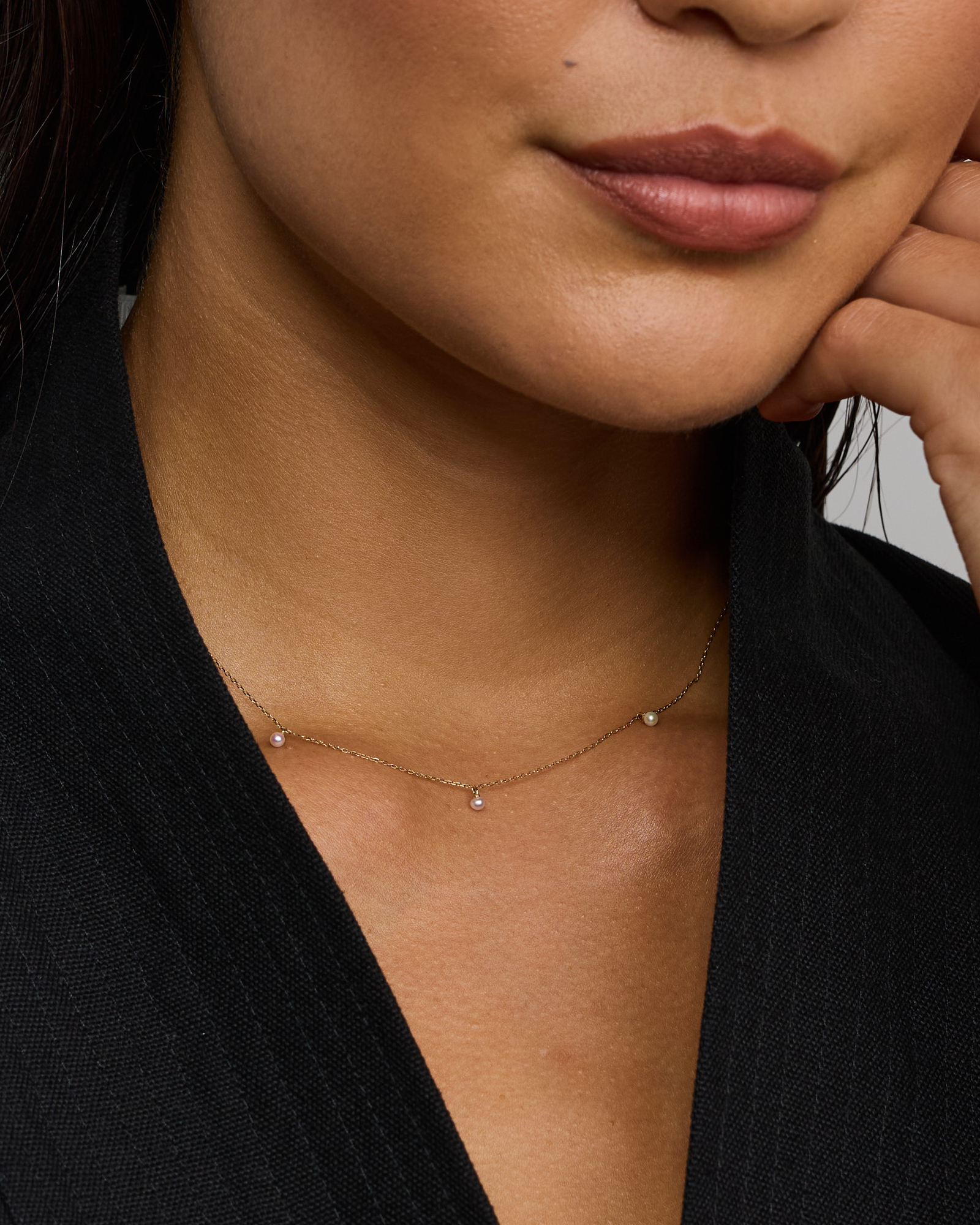 Cultured Freshwater Pearl Station Necklace in 10kt Yellow Gold