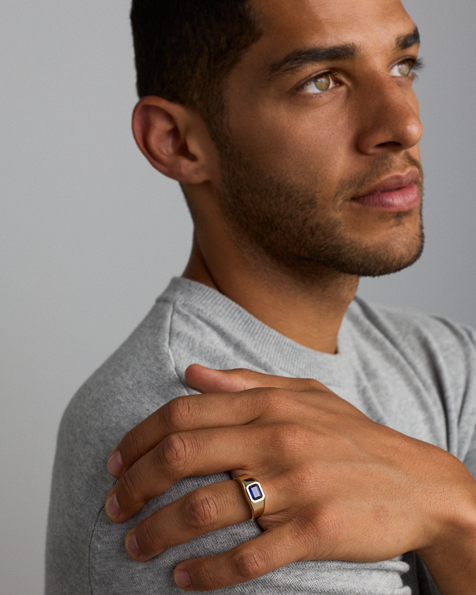 Bezel Set Created Blue Sapphire Solitaire Men's Ring 10kt Yellow Gold