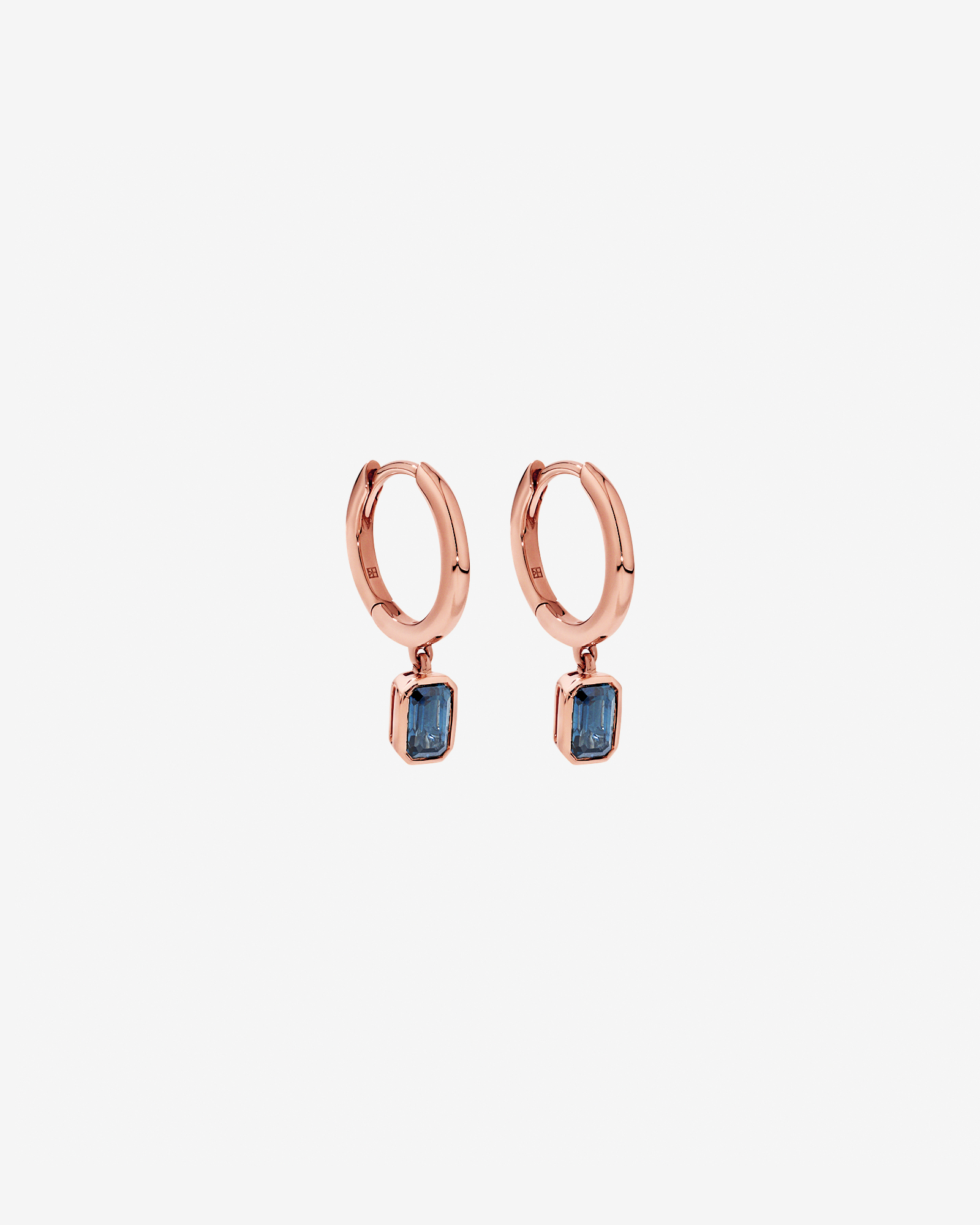 Australian Sapphire Emerald Cut Bezel Set Drop Hoop Earrings in 10kt Rose Gold