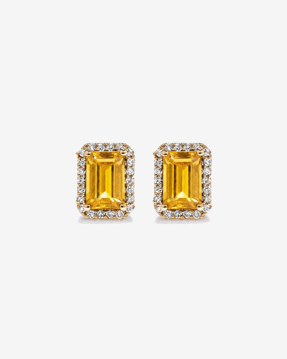 Boucles d'oreilles en or jaune 10 carats avec citrine taille émeraude et halo de diamants