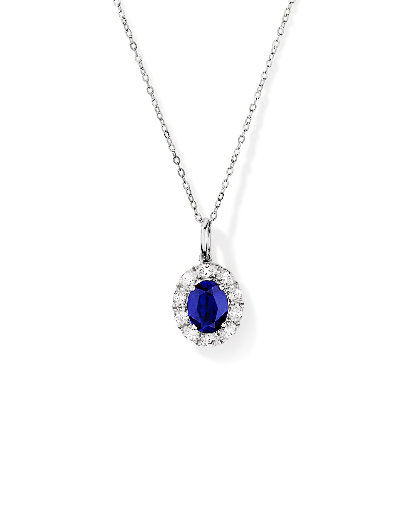 Created Sapphire & 0.47 TW Carat TW Laboratory-Grown Diamond Pendant with Chain in 10kt White Gold