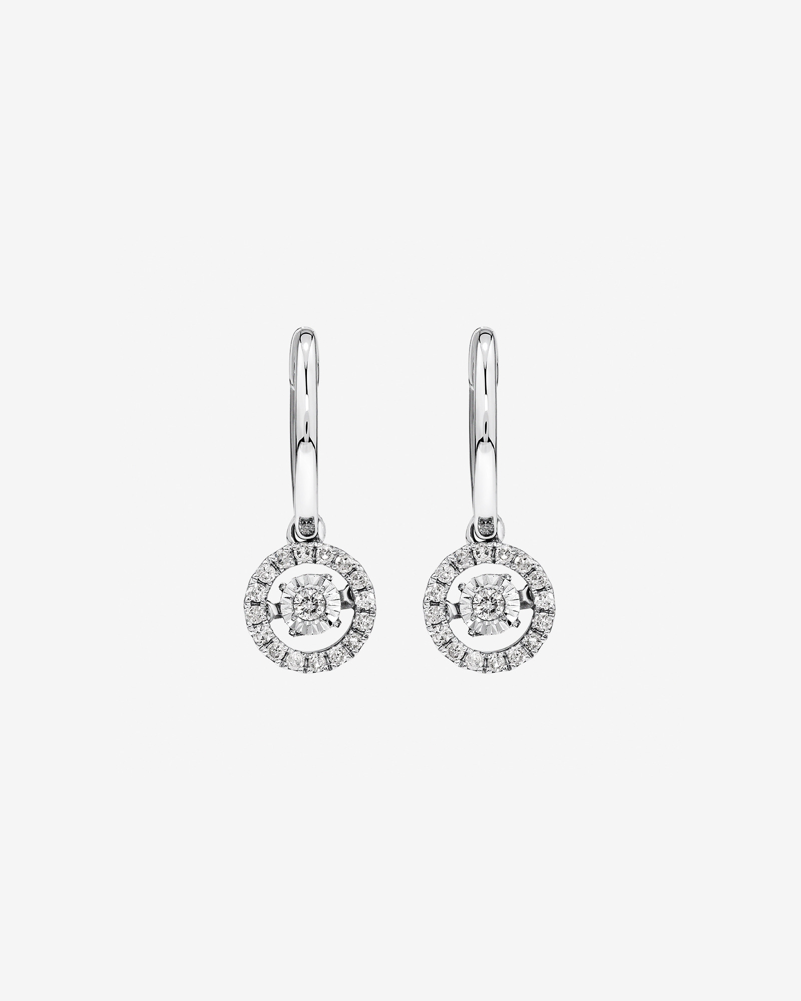 0.25 Carat TW Diamond Halo Everlight Drop Huggie Earrings in Sterling Silver