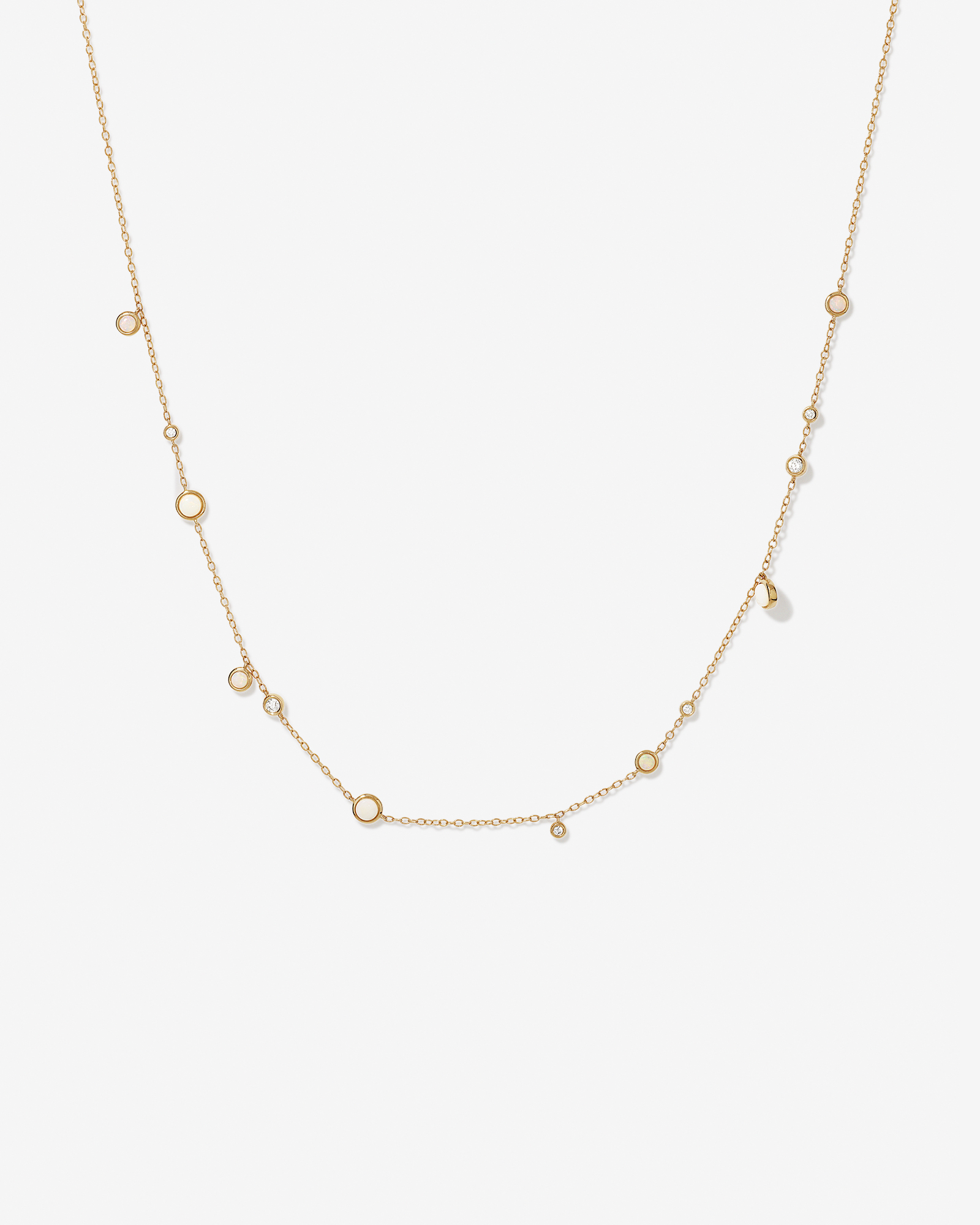 Necklace with Opal & 0.15 Carat TW of Diamonds in 10kt Yellow Gold