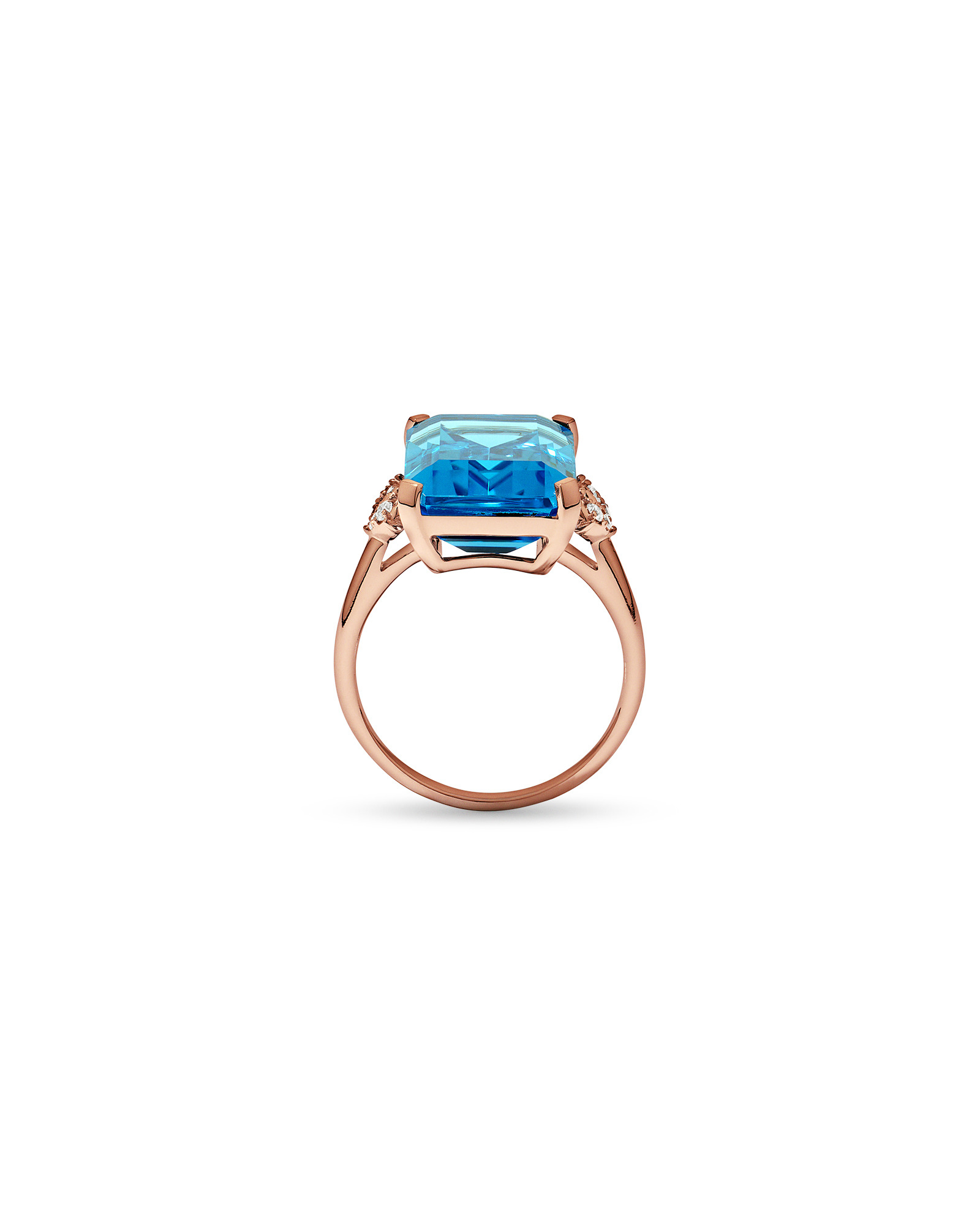 Emerald Cut Swiss Blue Topaz & 0.08 Carat TW Diamond Ring 10kt Rose Gold