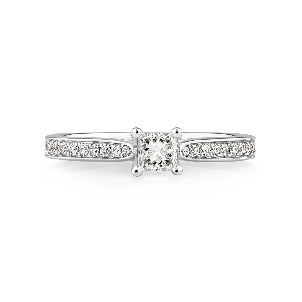 Bague de fiançailles à solitaire en or blanc 14 K avec diamants totalisant 0,50 ct