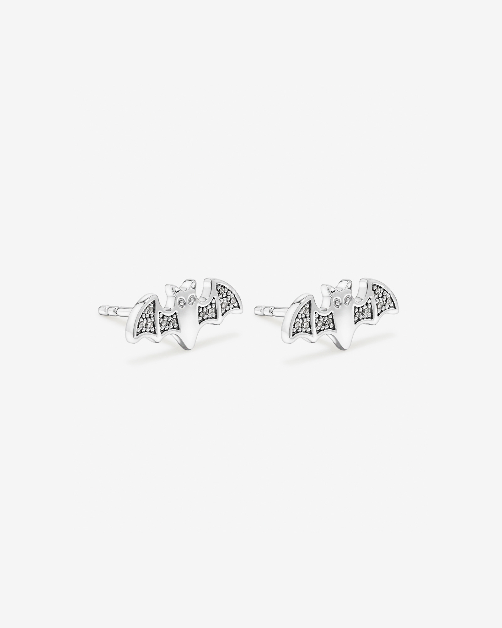 Bat Halloween Stud Earrings with Cubic Zirconia in Sterling Silver