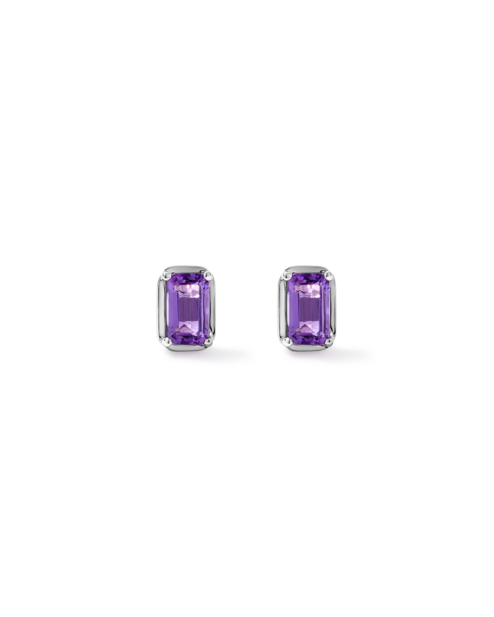 Emerald-Cut Amethyst Stud Earrings in Sterling Silver