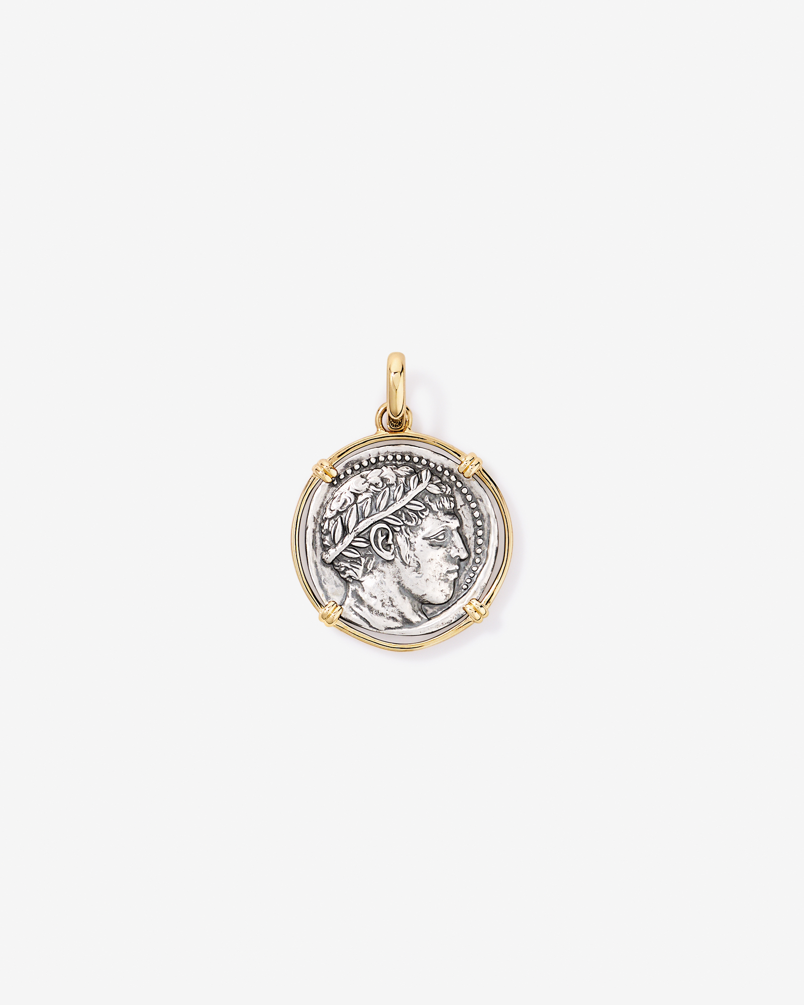 Roman-Inspired Medallion Pendant in Sterling Silver and 10kt Yellow Gold