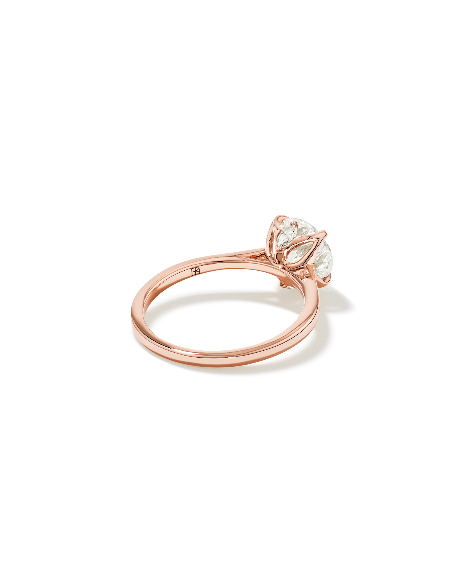 2.09 Carat TW Round Brilliant Laboratory-Grown Diamond Solitaire ring with Tulip inspired Marquise Diamonds 14kt Rose Gold
