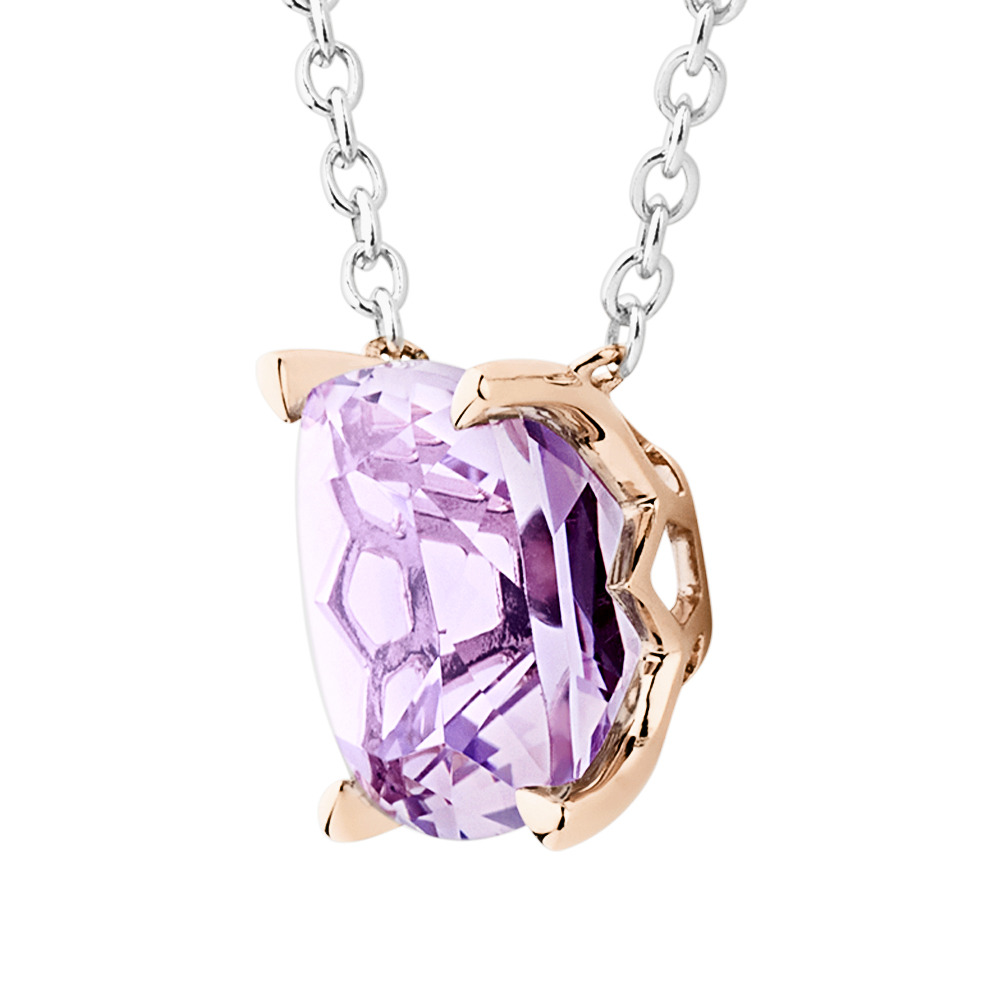 Collier en argent sterling et en or rose 10 K avec améthyste rose