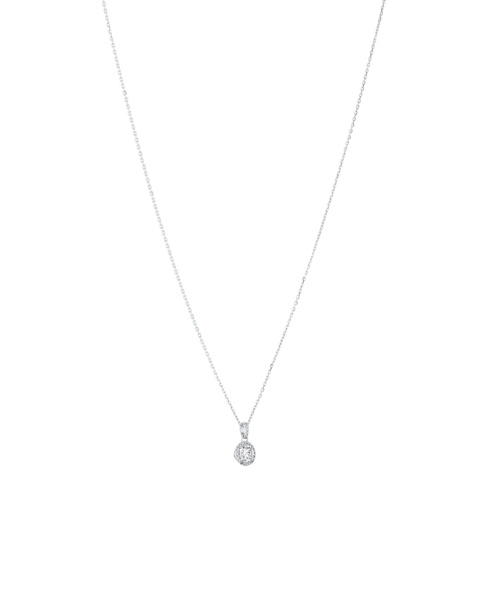 Round Brilliant Cubic Zirconia Halo Pendant Necklace in Sterling Silver