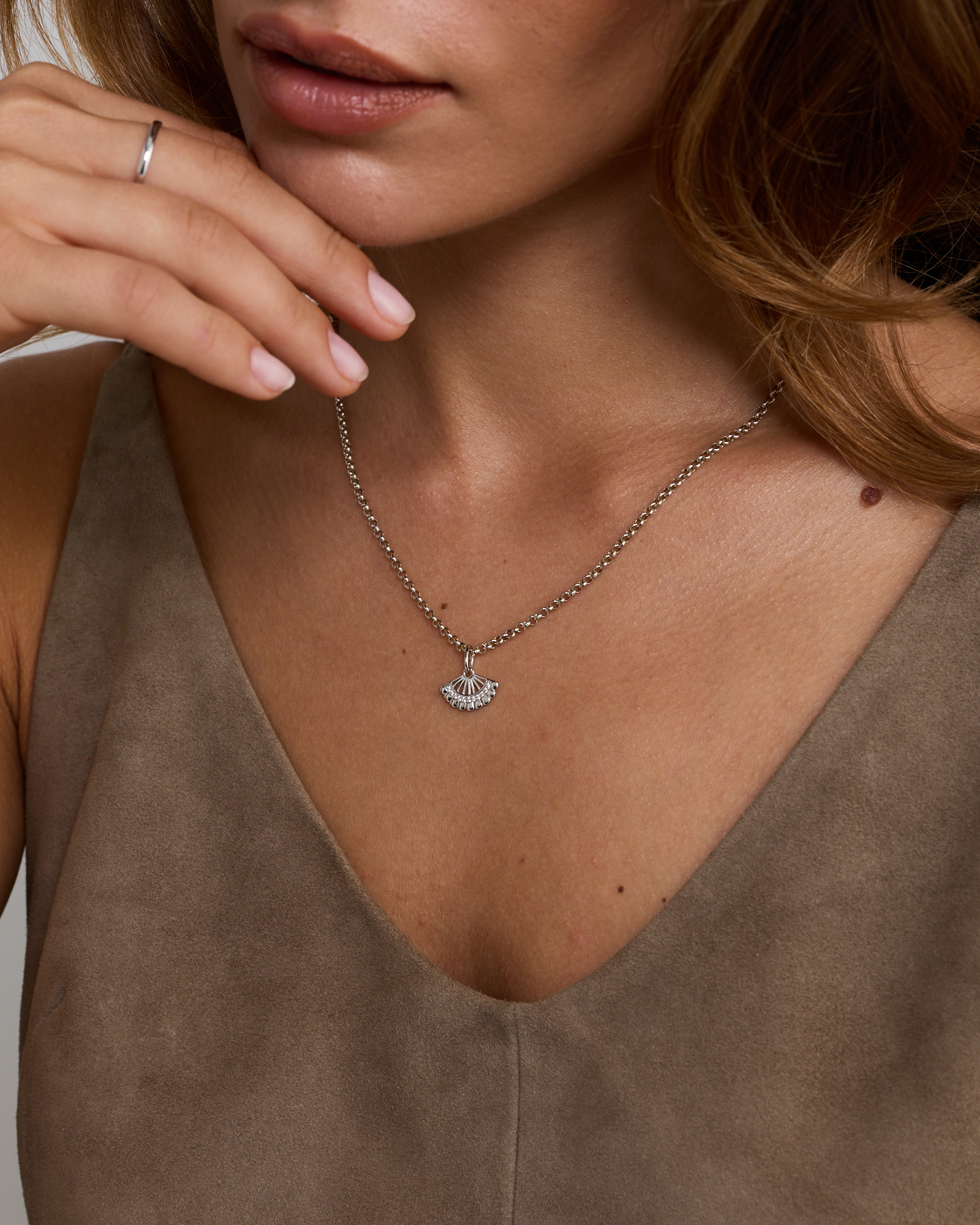 Fan Pendant with Cubic Zirconia in Sterling Silver