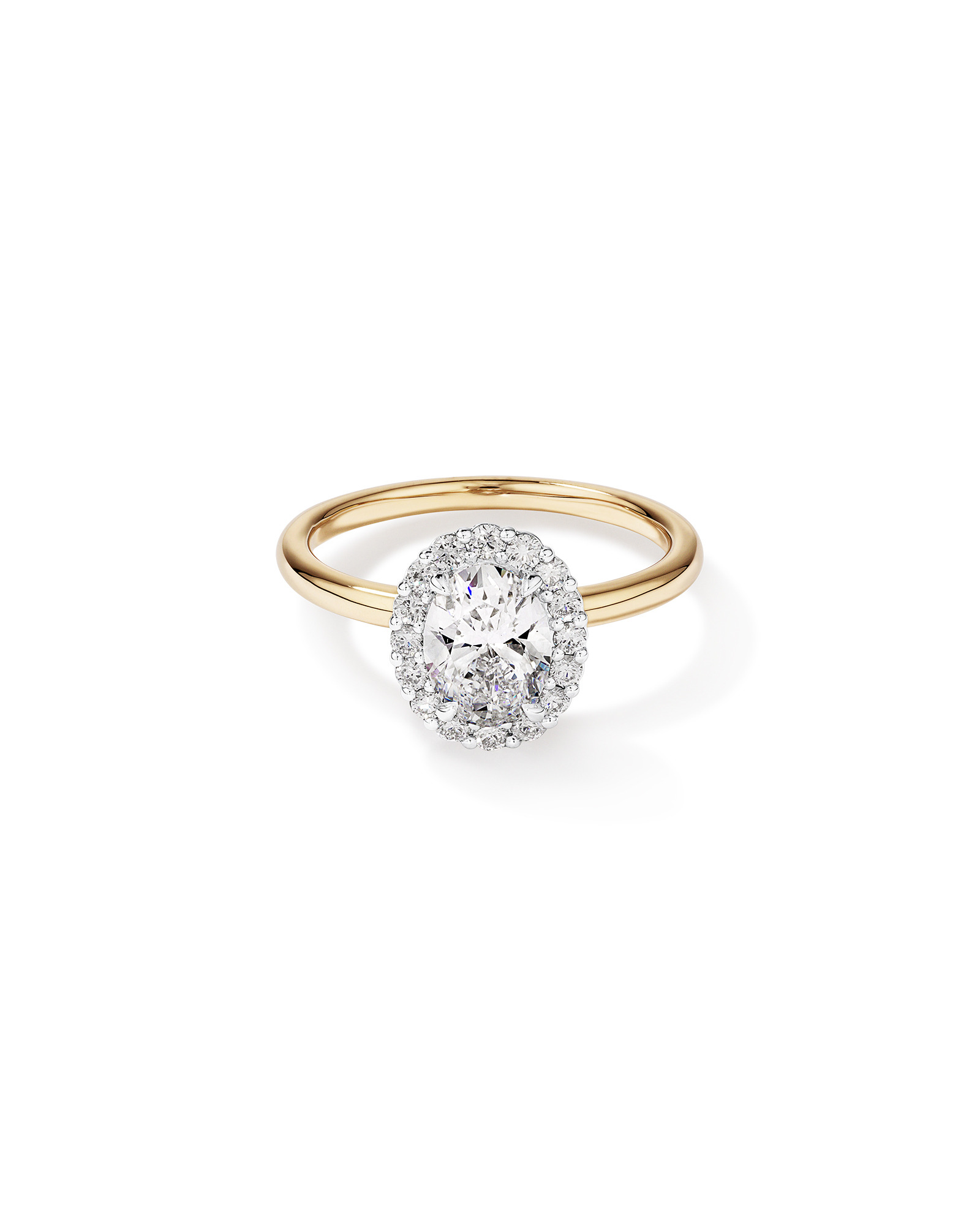 1.46 Carat TW Oval Cut Laboratory-Grown Diamond Halo Engagement Ring 14kt Yellow and White Gold