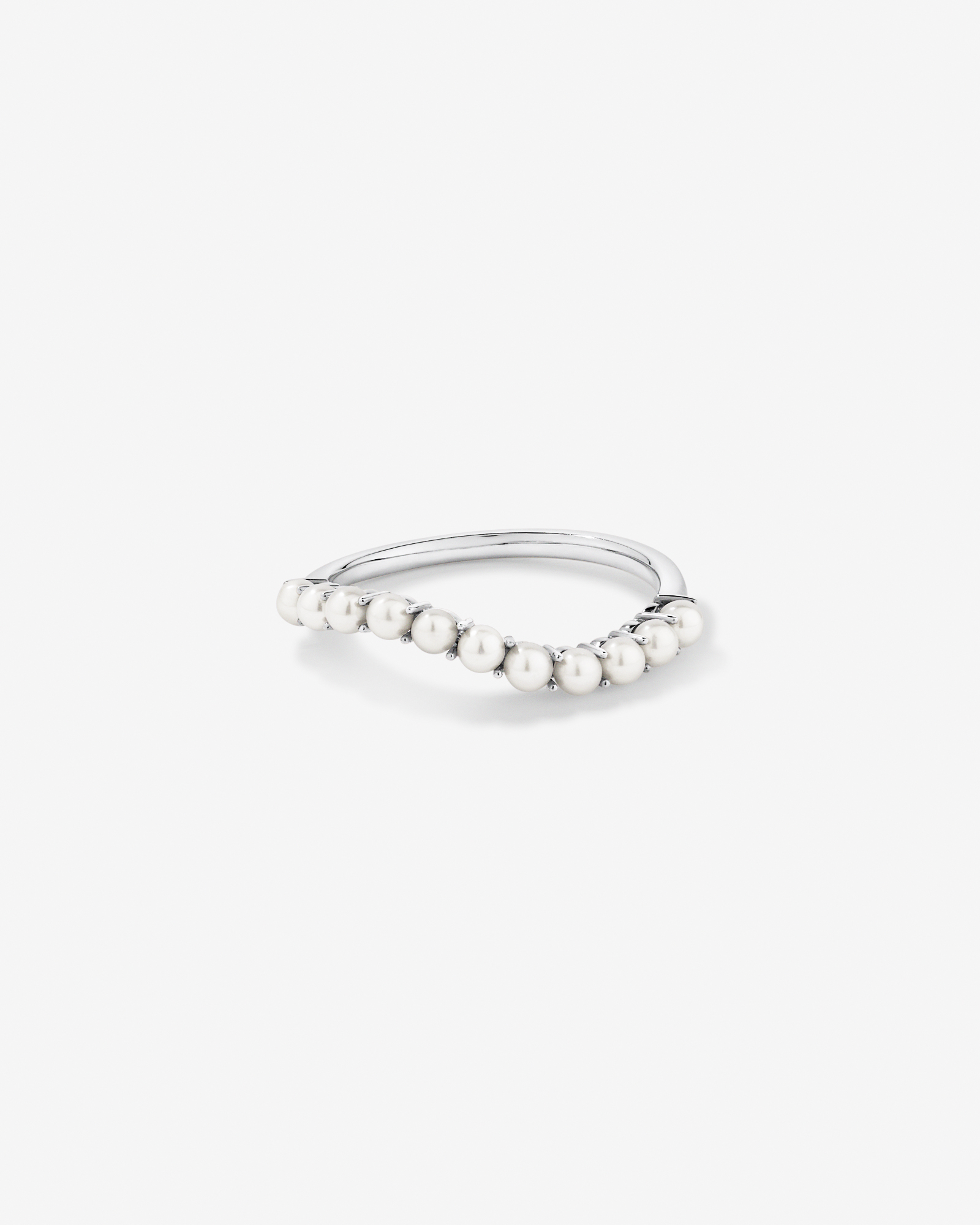 Cultured Freshwater Pearl Wave Band Ring 10kt White Gold