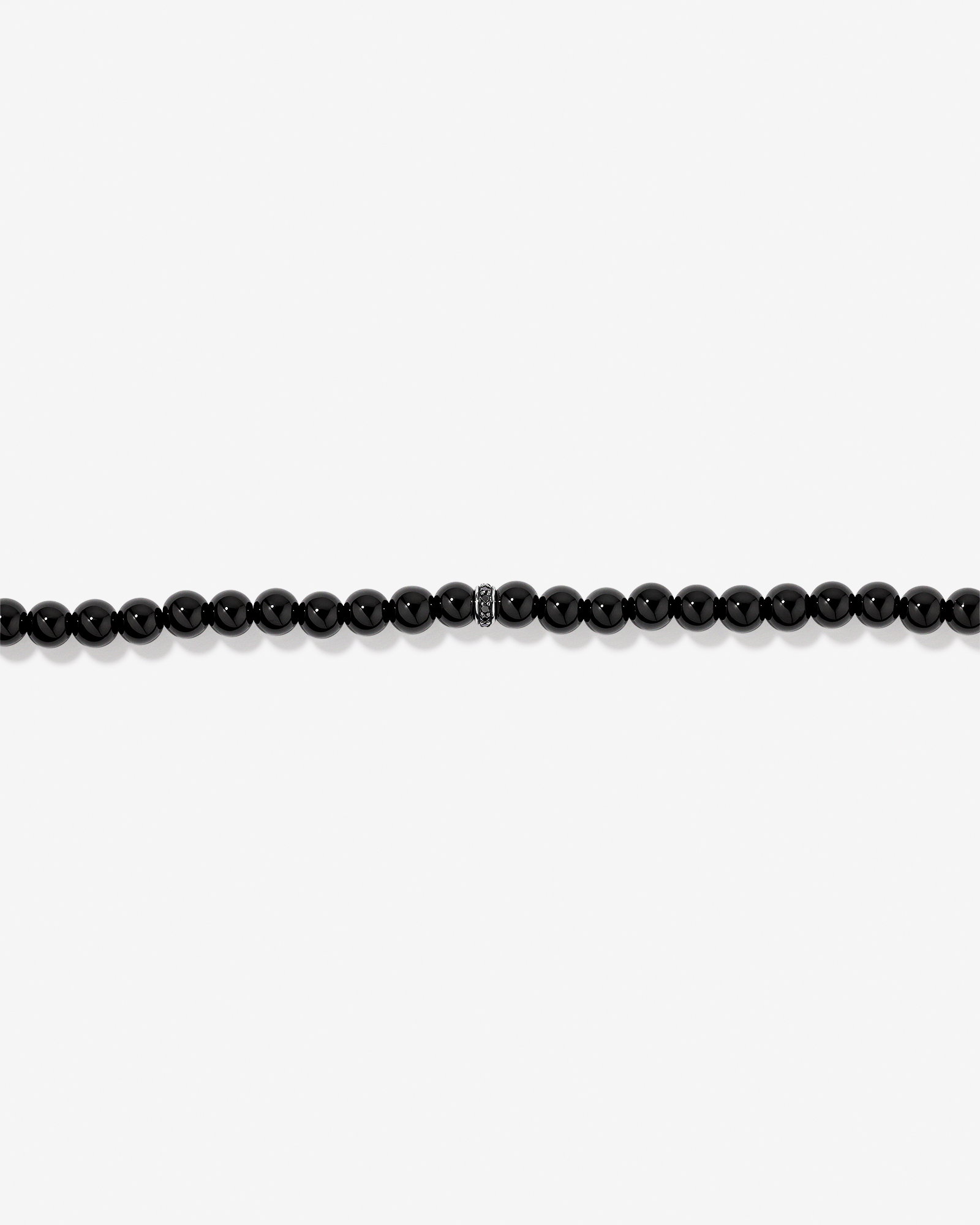 Bracelet en perles d'onyx de 21 cm avec rondelle de diamant noir en argent sterling