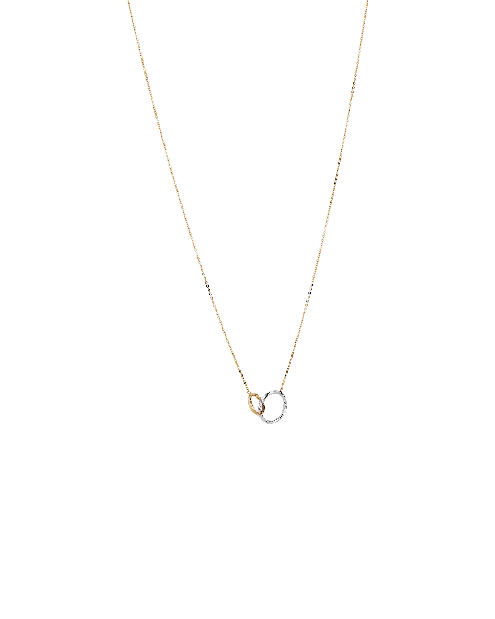 Two-Tone Double Circle Link Hammered Finish Necklace in 10kt White & Yellow Gold