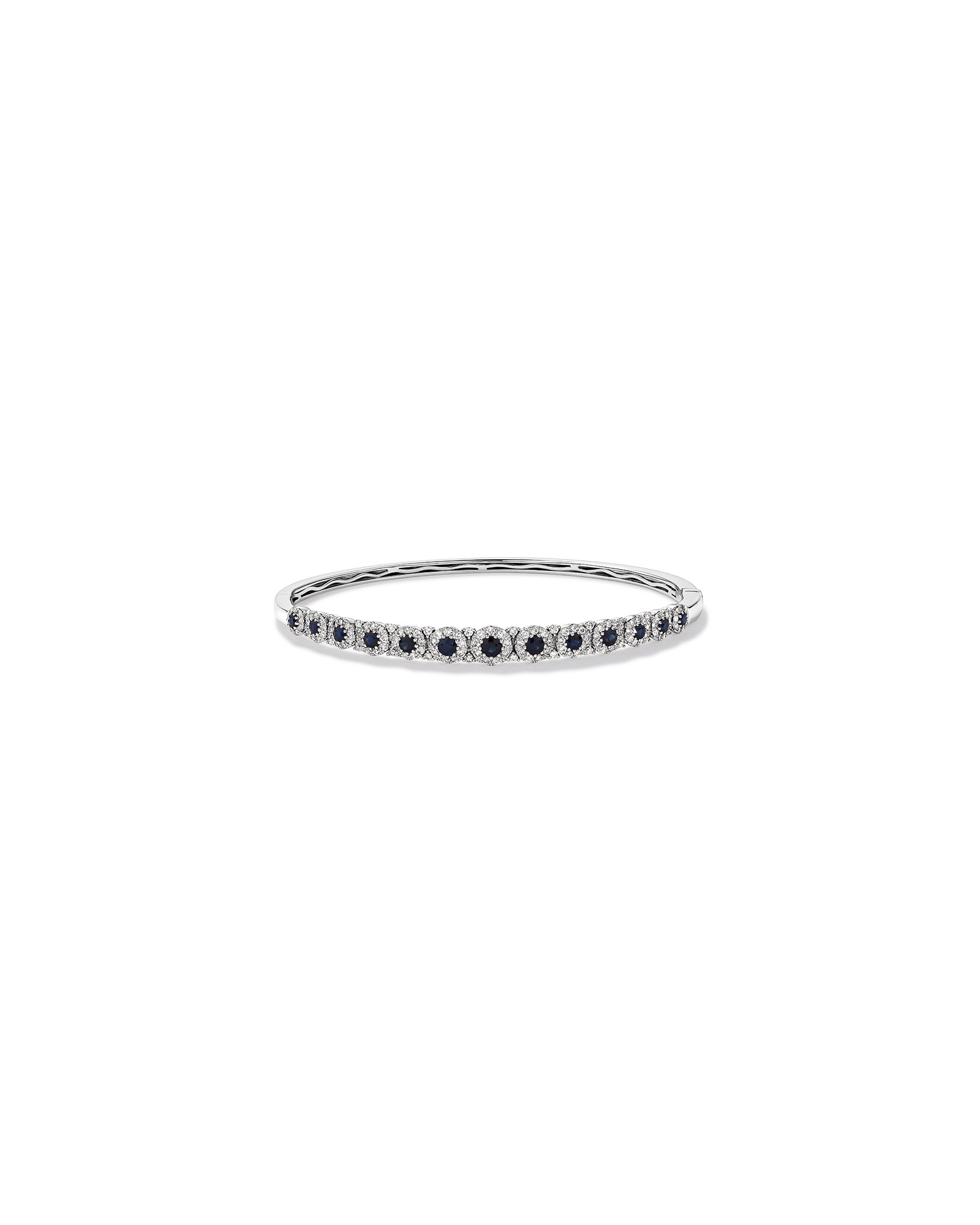 Bracelet jonc à bulles en or blanc 14 K avec saphir et diamants totalisant 1,03 ct