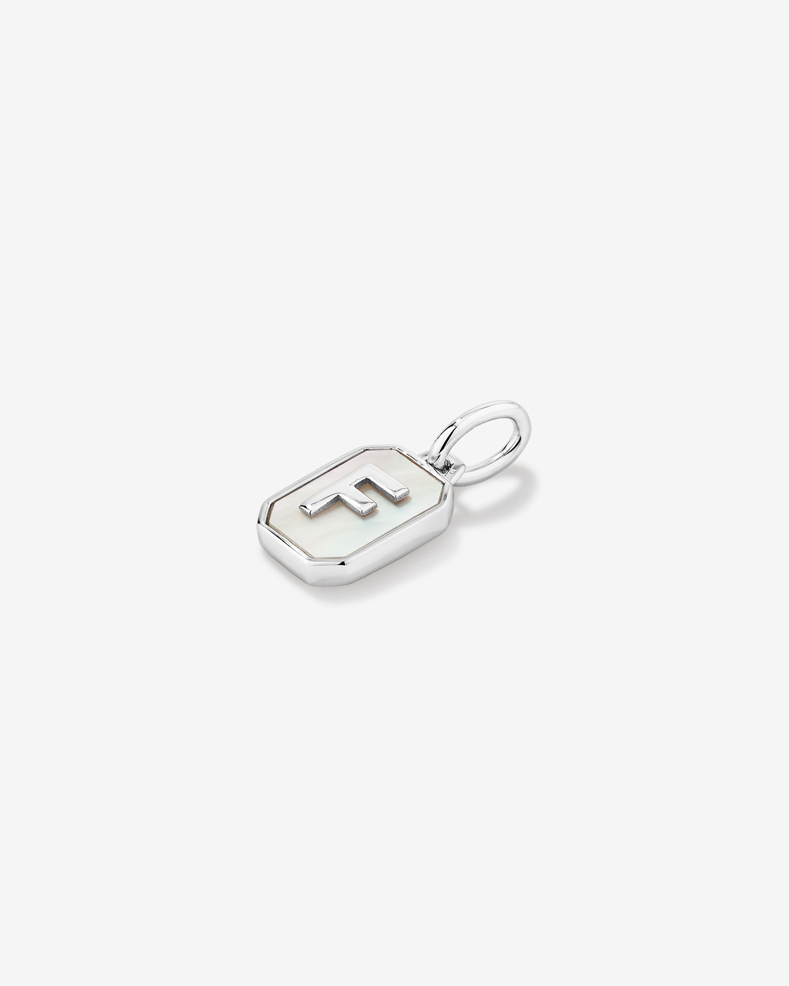 Letter F Mother of Pearl Initial Pendant in Sterling Silver