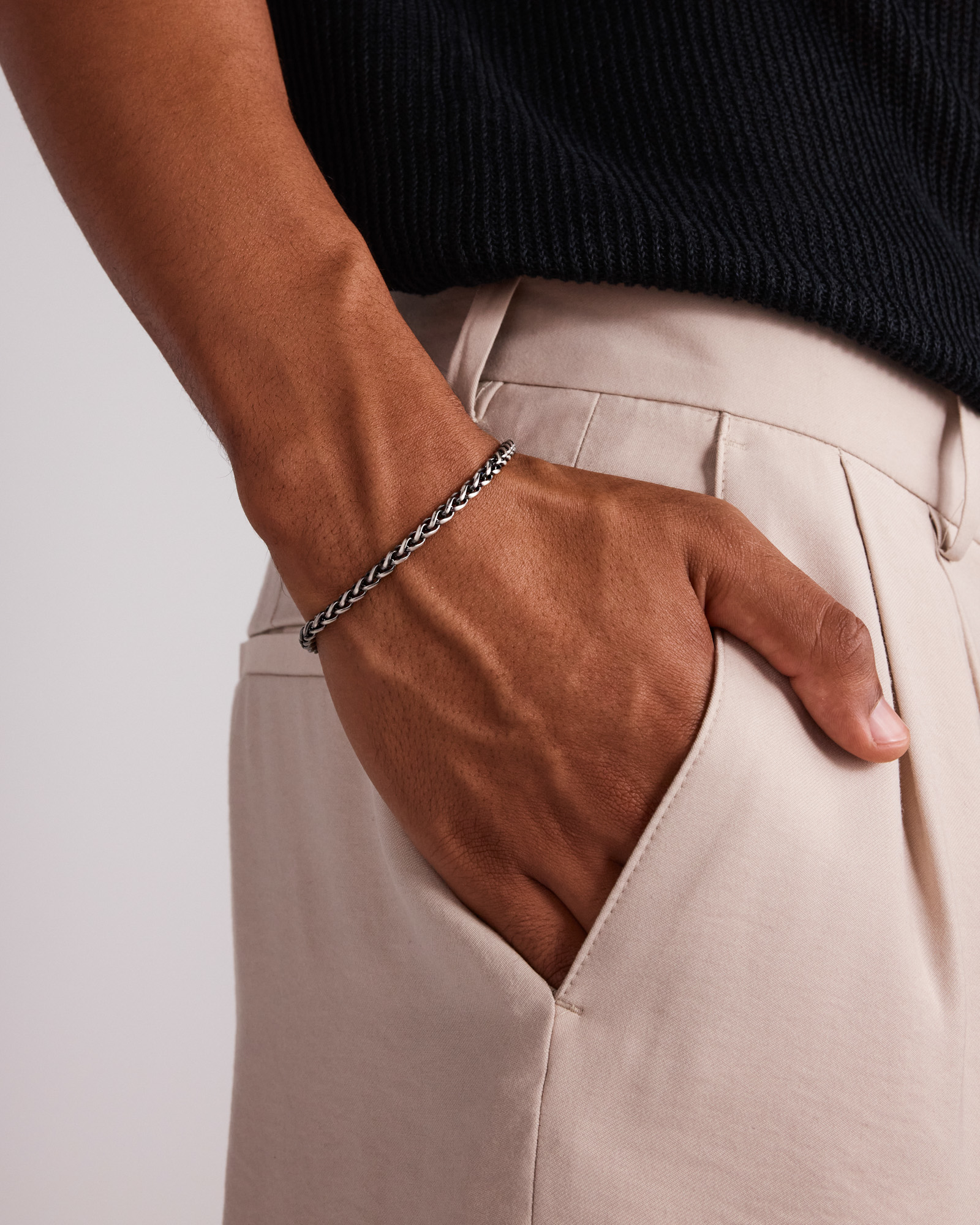 21cm (8.2") 3.8mm Width Wheat Curb Chain Bracelet in Oxidised Sterling Silver