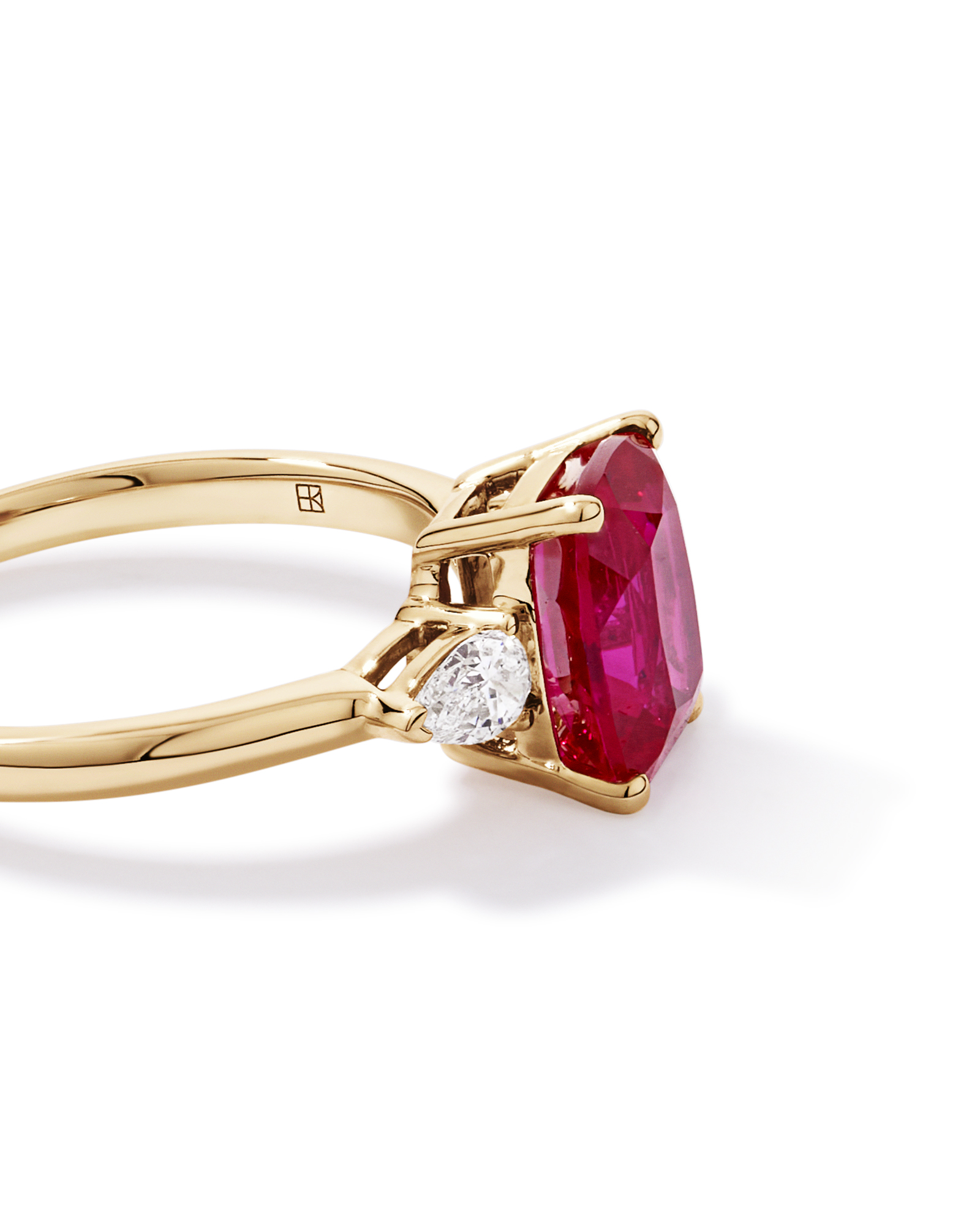 Created Ruby and 0.27 Carat TW Laboratory-Grown Diamond 3 Stone Ring 10kt Yellow Gold