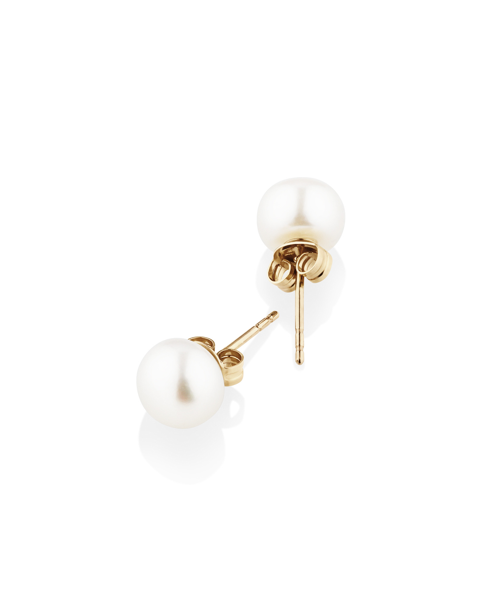 Stud Earrings with 7mm Button Cultured Freshwater Pearl in 10kt Yellow Gold