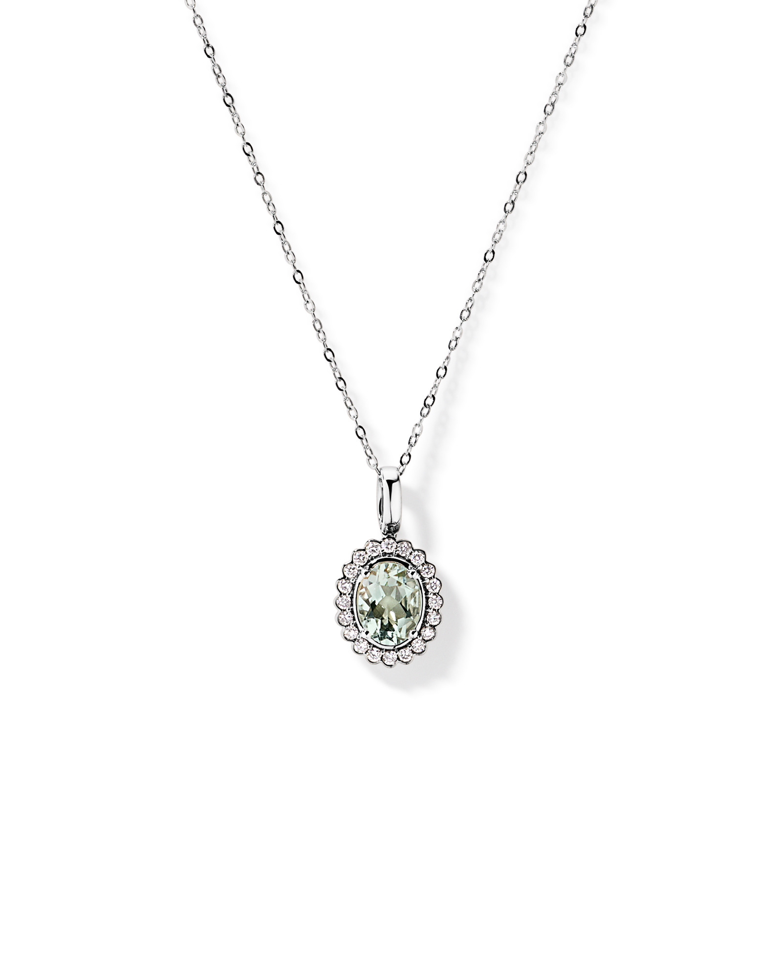 Green Amethyst & 0.20TW of Diamond Halo Pendant with Chain in 10kt Gold
