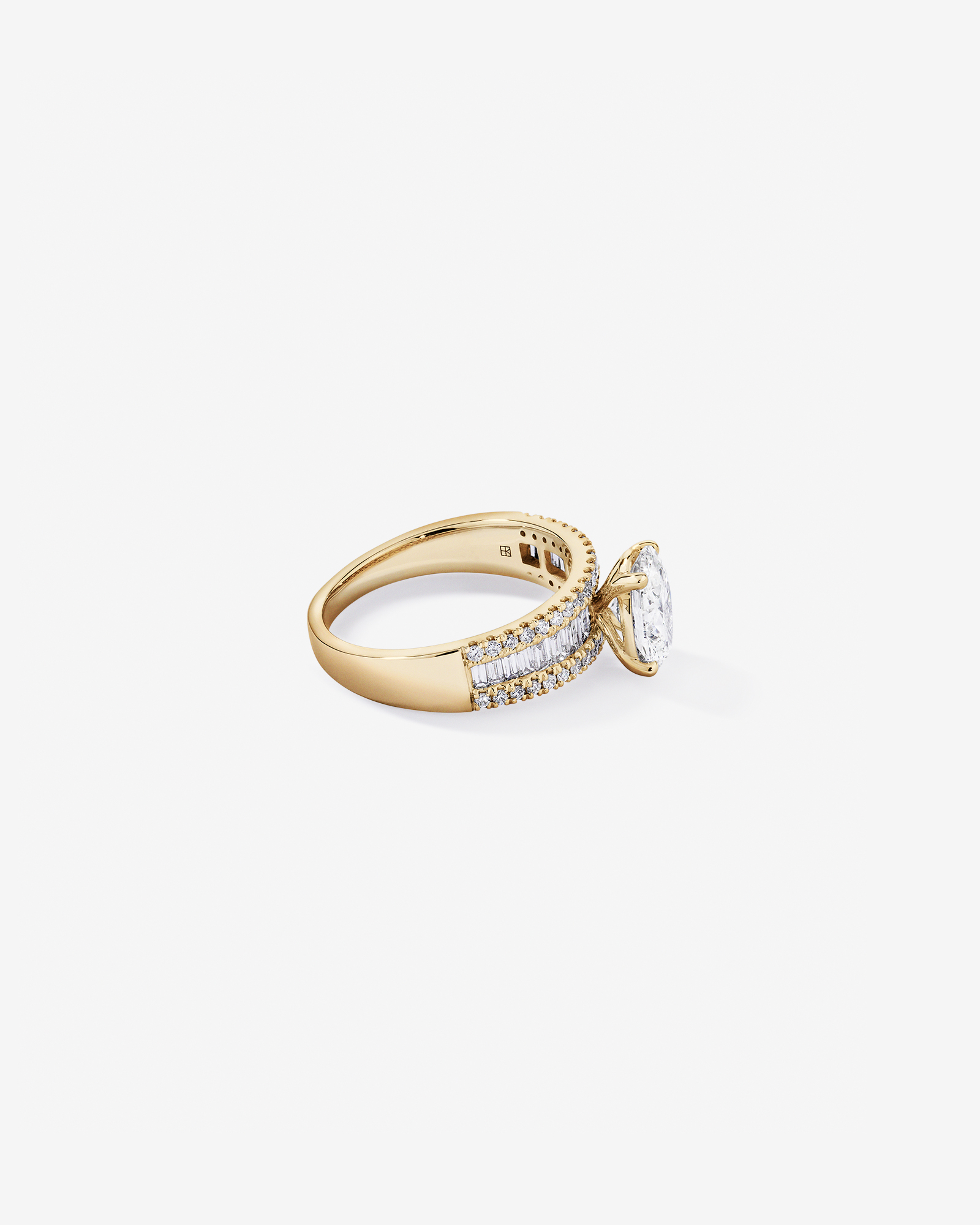 2.21 Carat TW Oval and Baguette Laboratory-Grown Side Accent Diamond Ring 14kt Yellow Gold