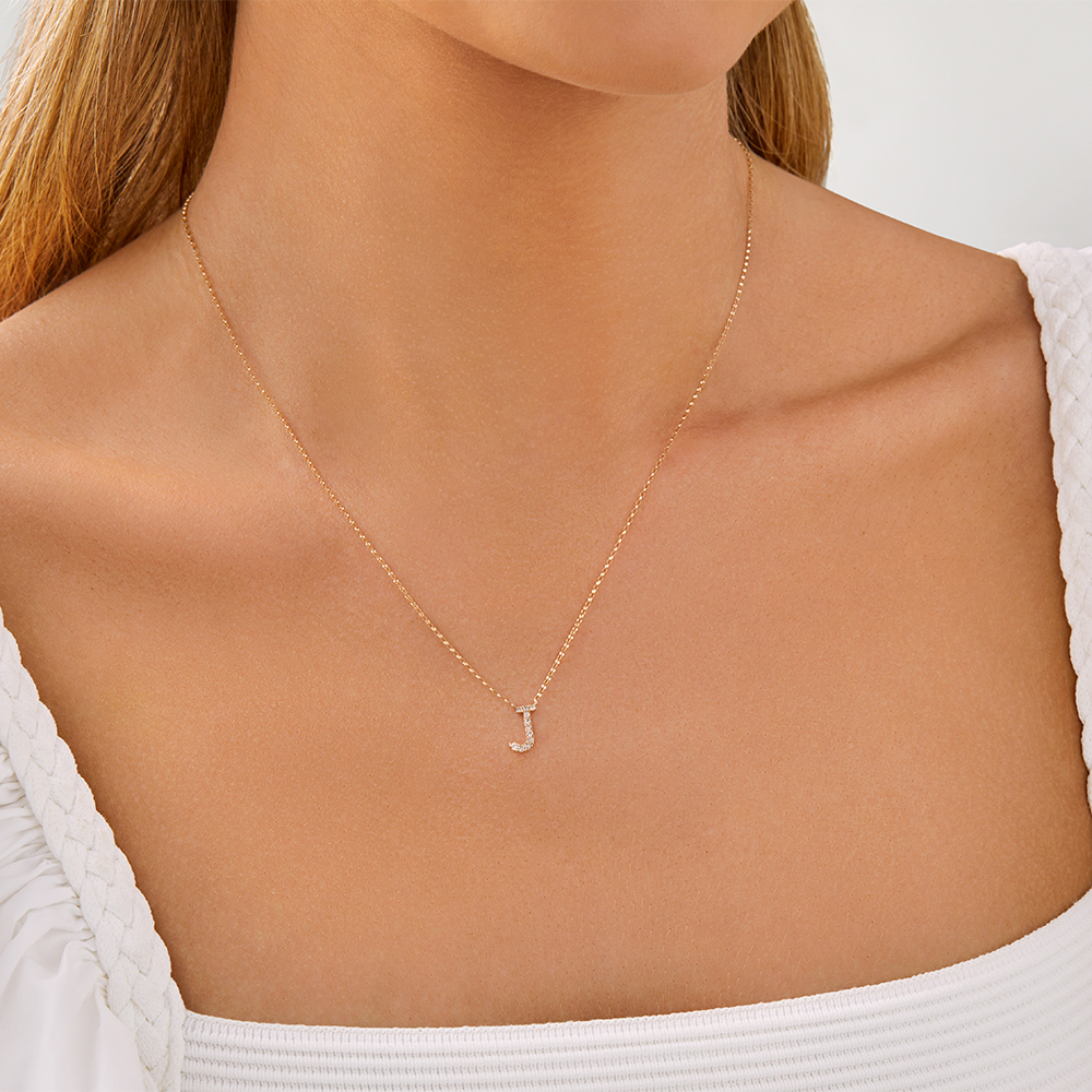 "J" Initial Necklace with 0.10 Carat TW of Diamonds in 10kt Yellow Gold
