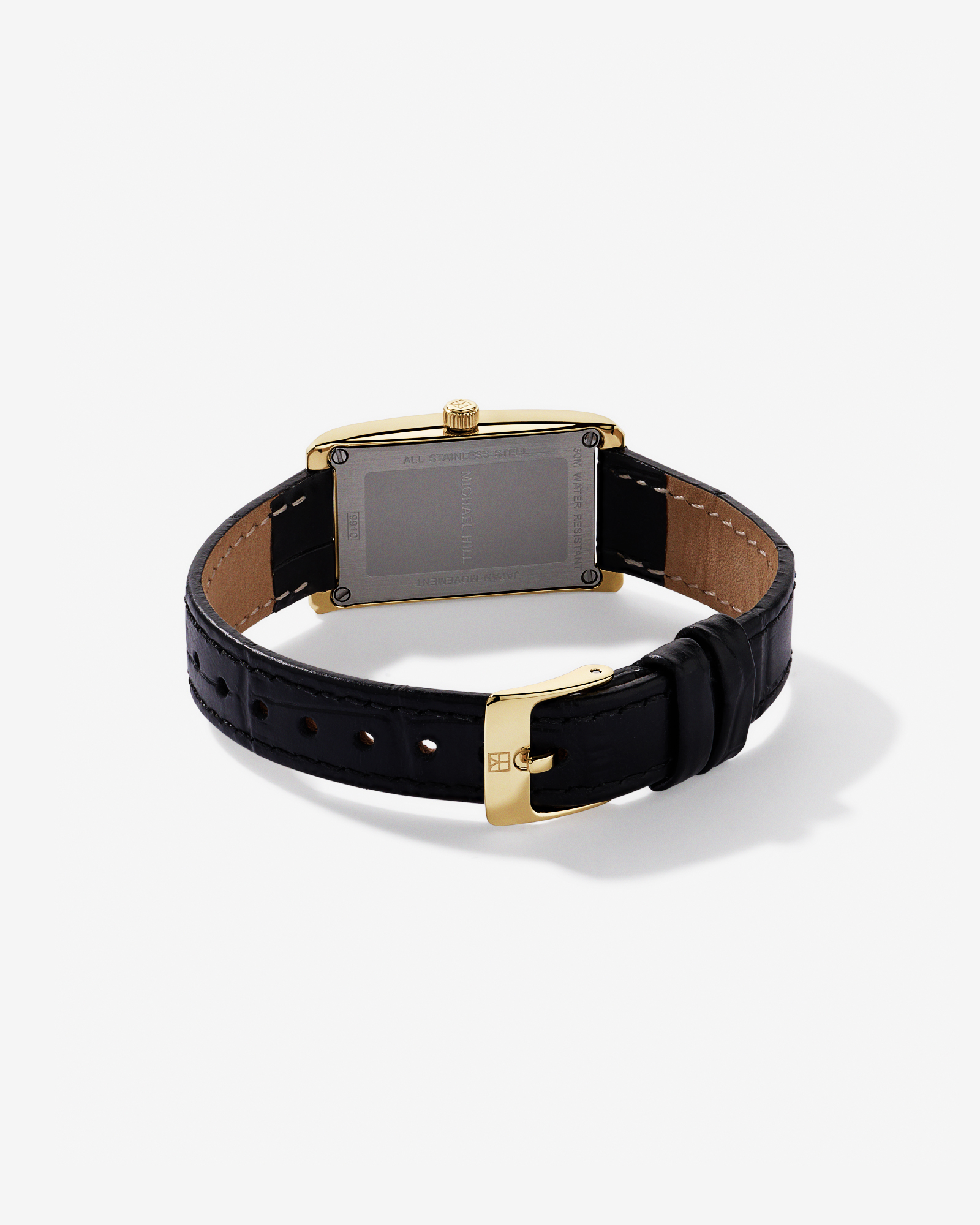 Women’s Black Leather Watch in Gold-Tone Stainless Steel
