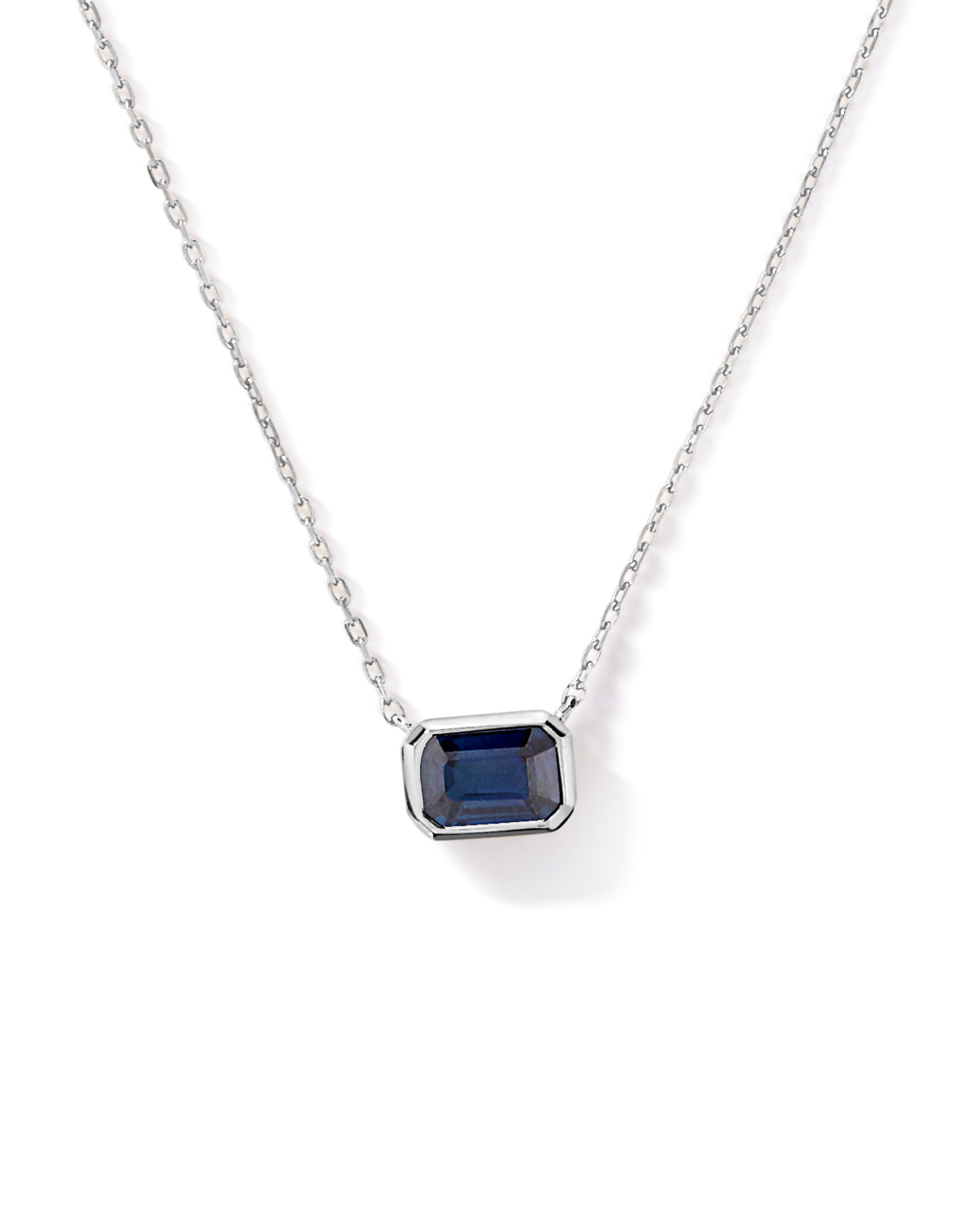 Australian Sapphire Emerald Cut Bezel Set Necklace in 10kt Gold